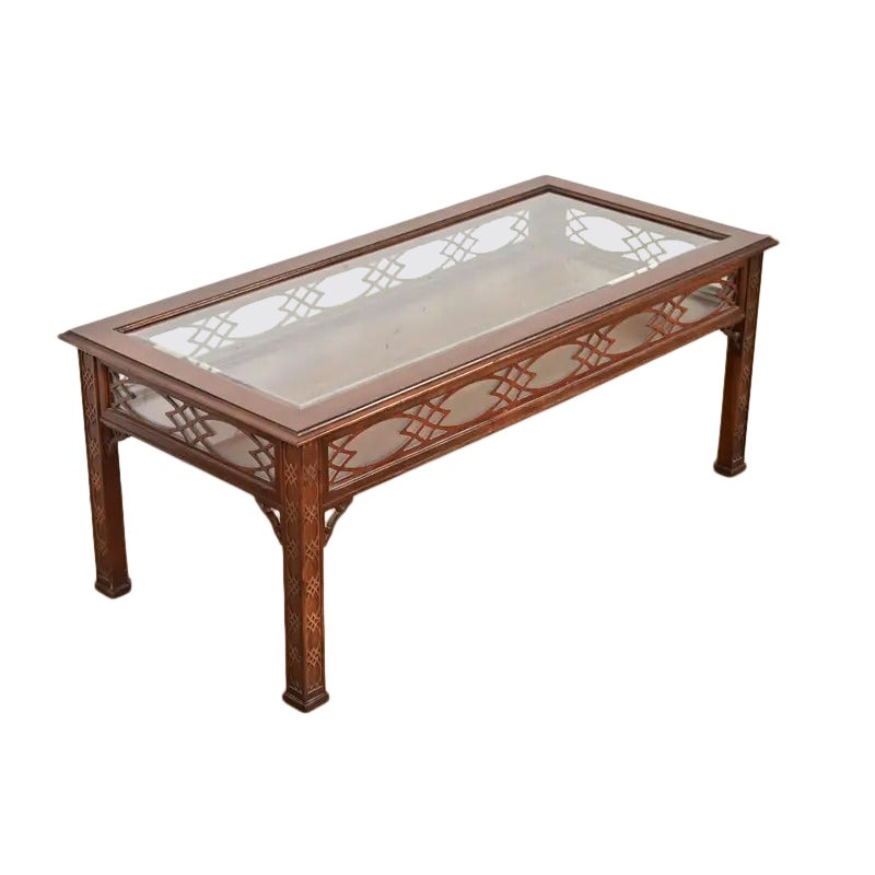 Kindel Furniture Chippendale Carved Mahogany Vitrine Coffee Table