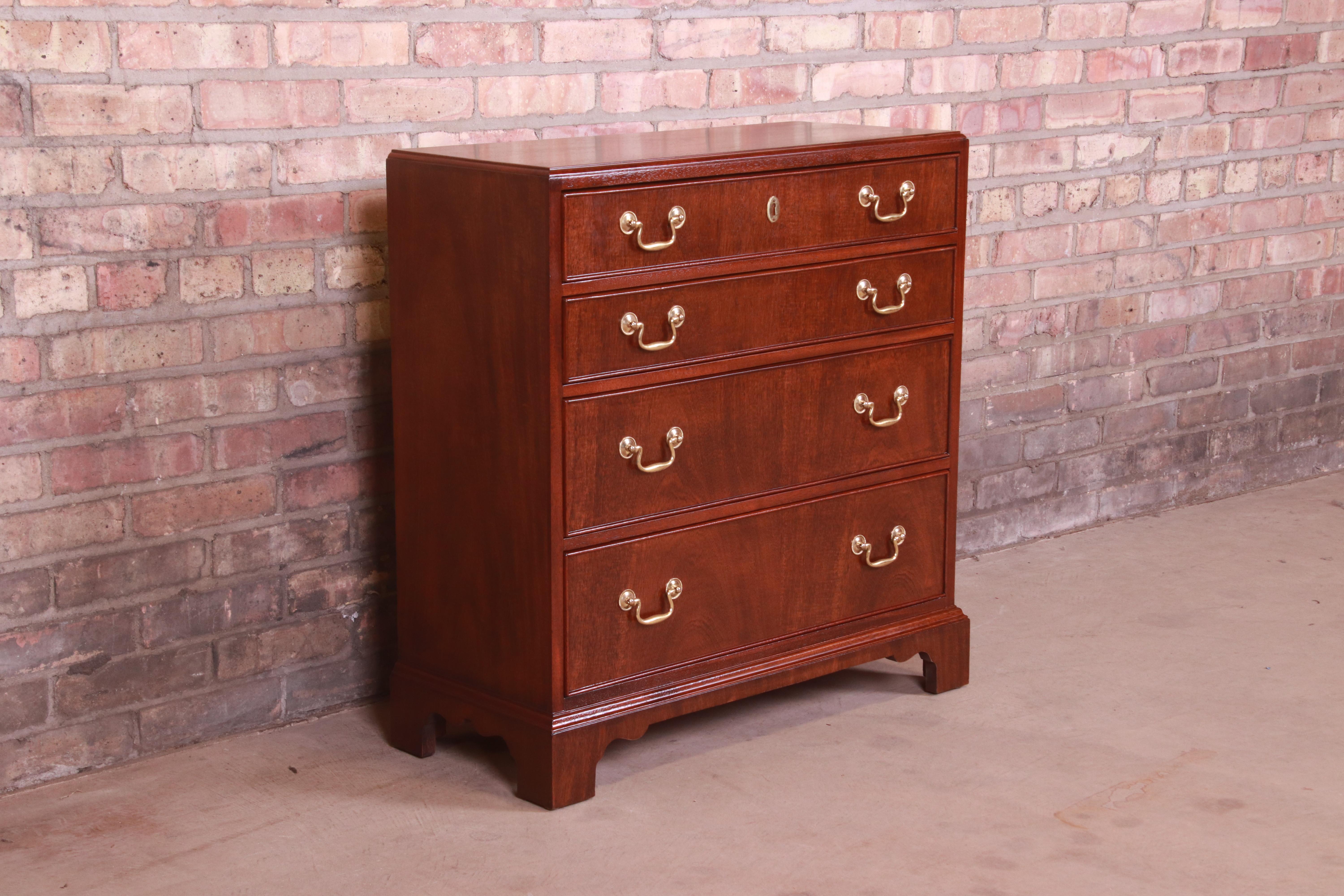 Brass Kindel Furniture Chippendale Mahogany Bachelor Chest, Newly Refinished
