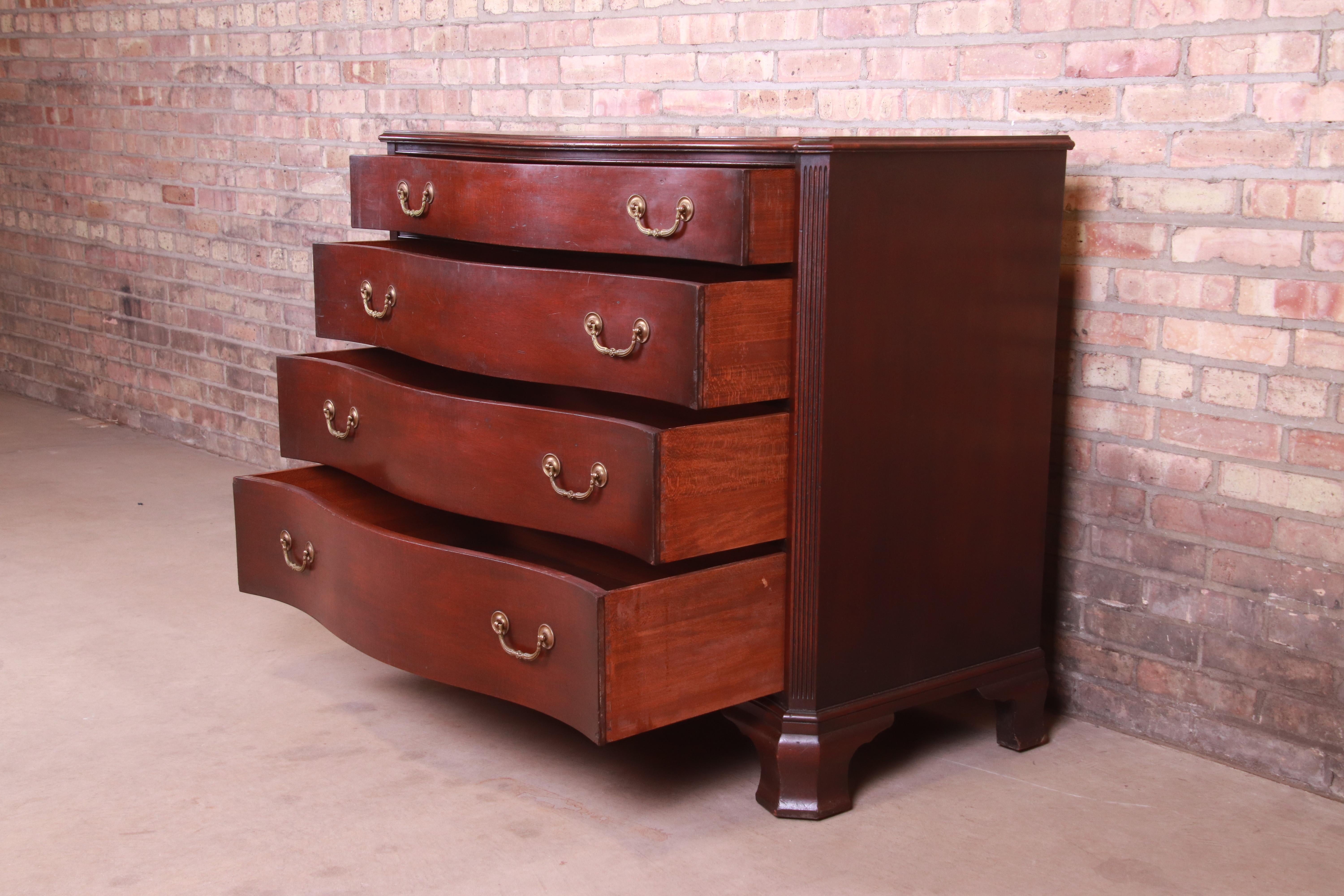 Brass Kindel Furniture Chippendale Mahogany Bow Front Chest of Drawers