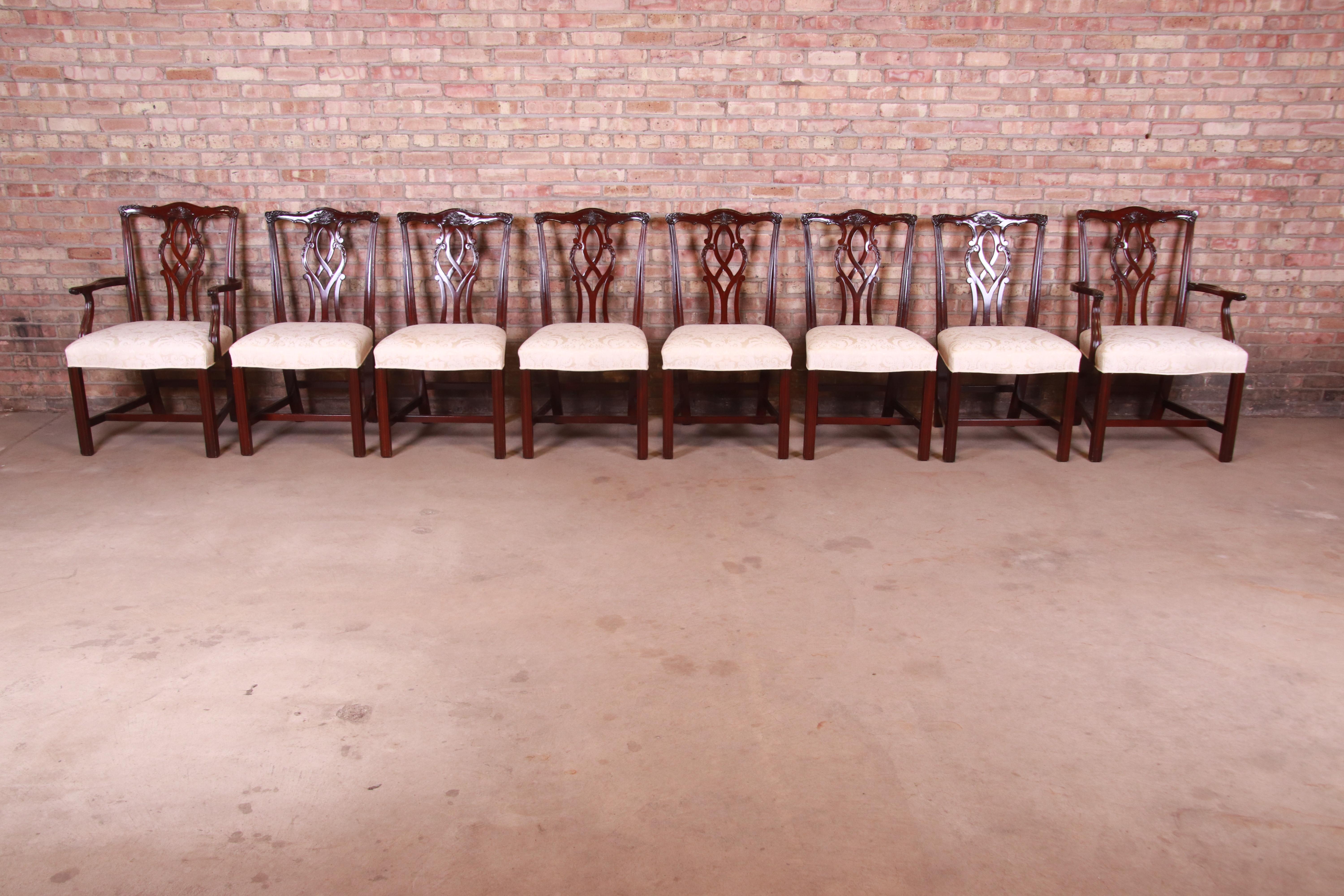 American Kindel Furniture Chippendale Mahogany Dining Chairs, Set of Eight