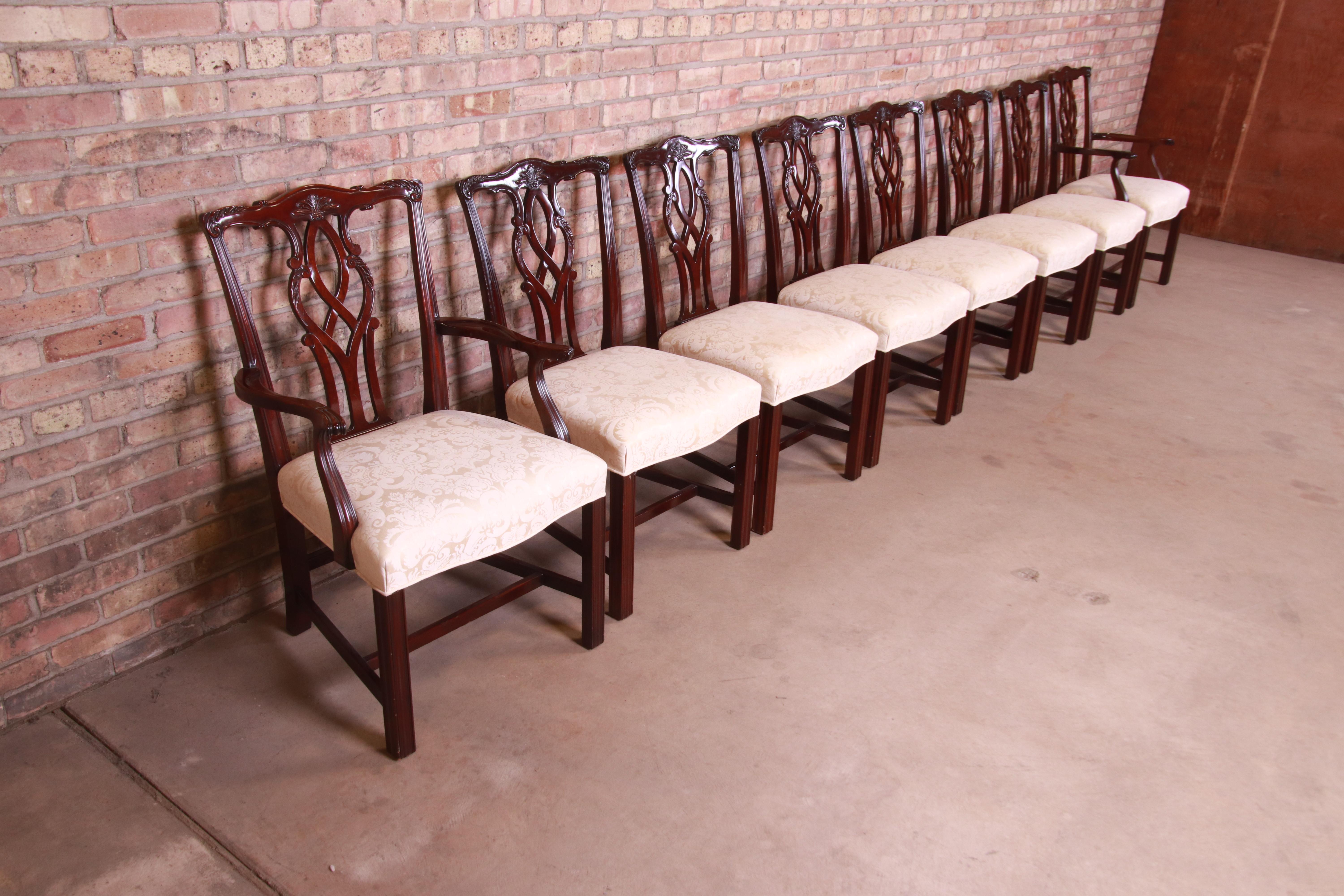 Late 20th Century Kindel Furniture Chippendale Mahogany Dining Chairs, Set of Eight