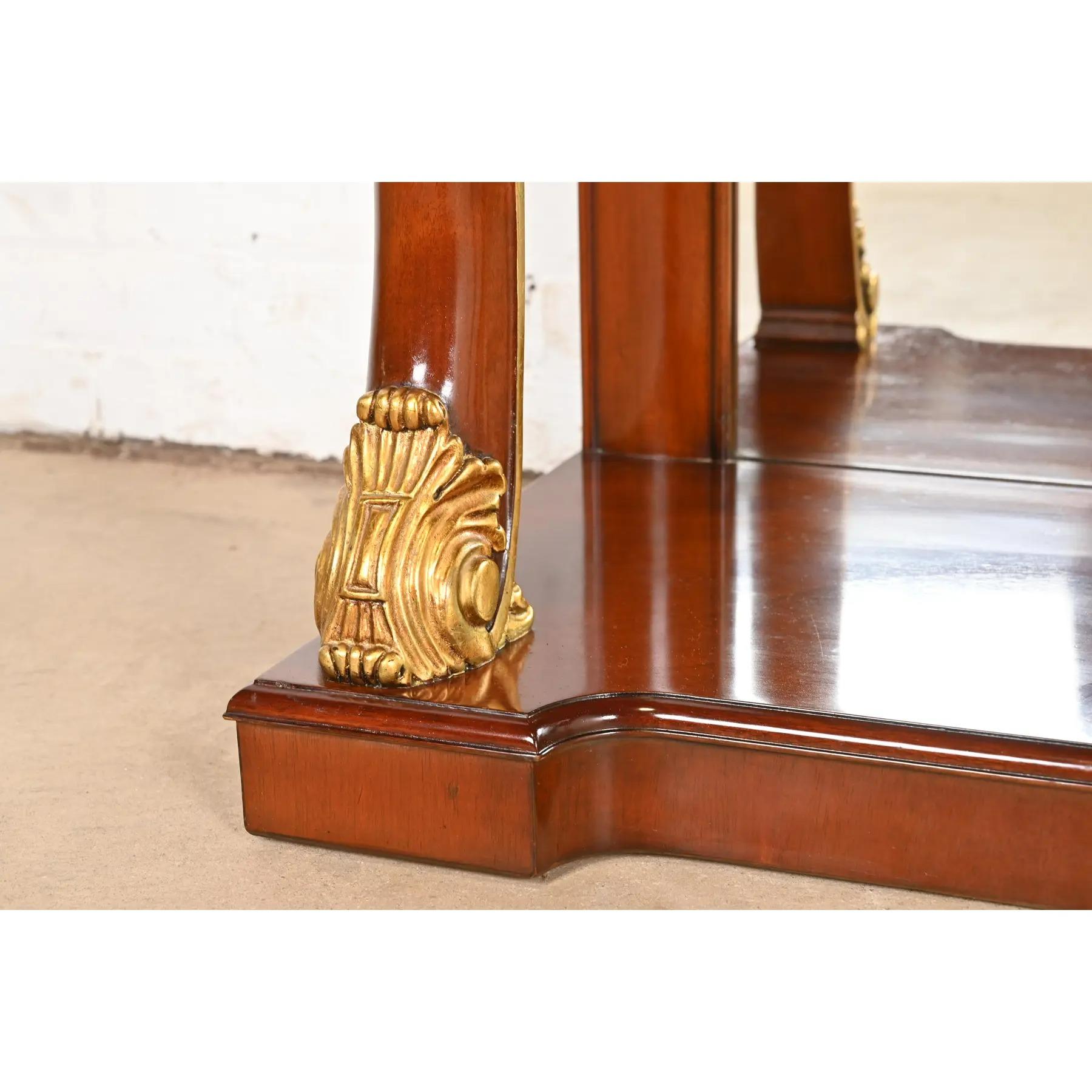 Kindel Furniture Empire Carved Mahogany and Gold Gilt Console Tables, Pair For Sale 1