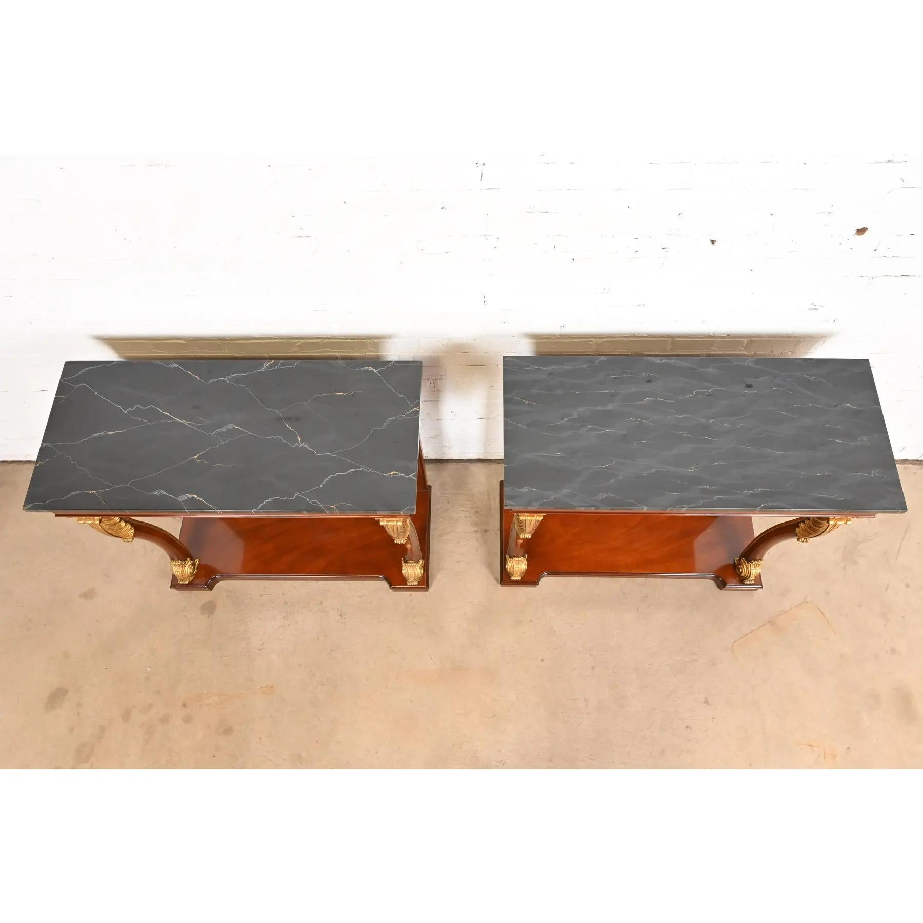Kindel Furniture Empire Carved Mahogany and Gold Gilt Console Tables, Pair For Sale 2