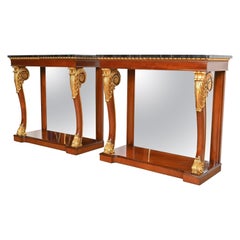 Kindel Furniture Empire Carved Mahogany and Gold Gilt Console Tables, Pair