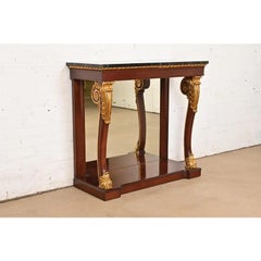 Kindel Furniture Empire Carved Mahogany Console Table With Mirrored Back