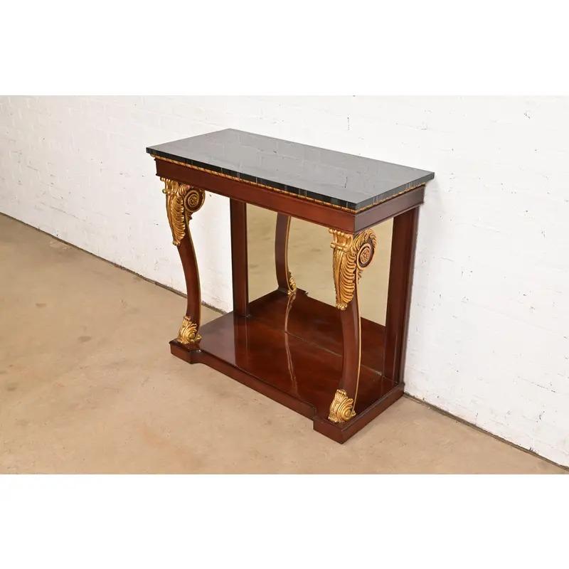 Empire Furniture Tavolo Consolle in mogano intagliato con schienale a specchio In condizioni buone in vendita a South Bend, IN