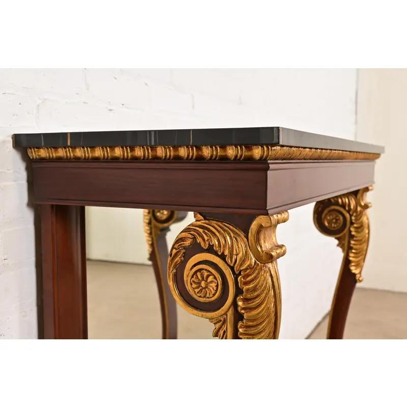Fine XX secolo Empire Furniture Tavolo Consolle in mogano intagliato con schienale a specchio in vendita