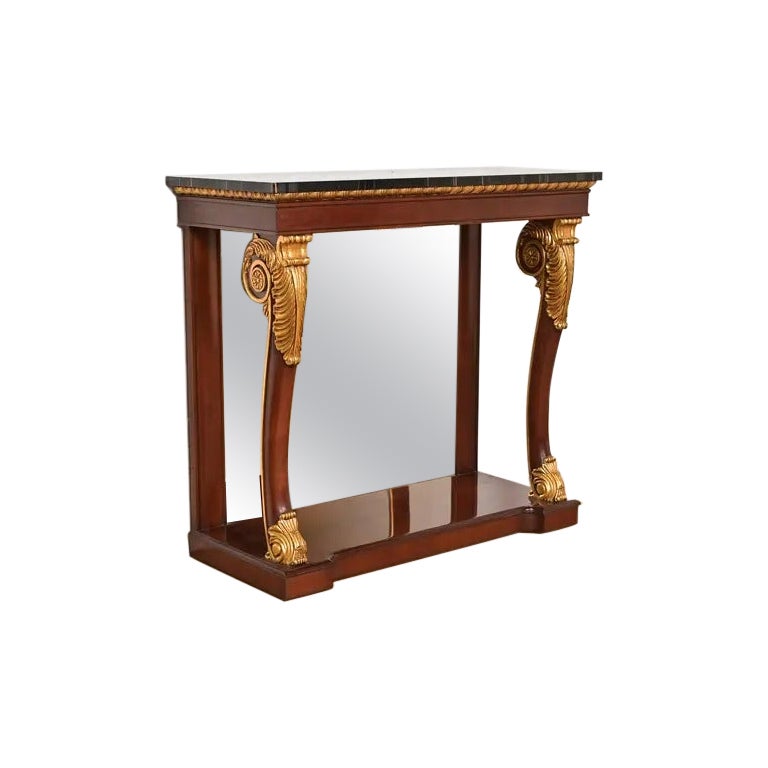Empire Furniture Tavolo Consolle in mogano intagliato con schienale a specchio in vendita