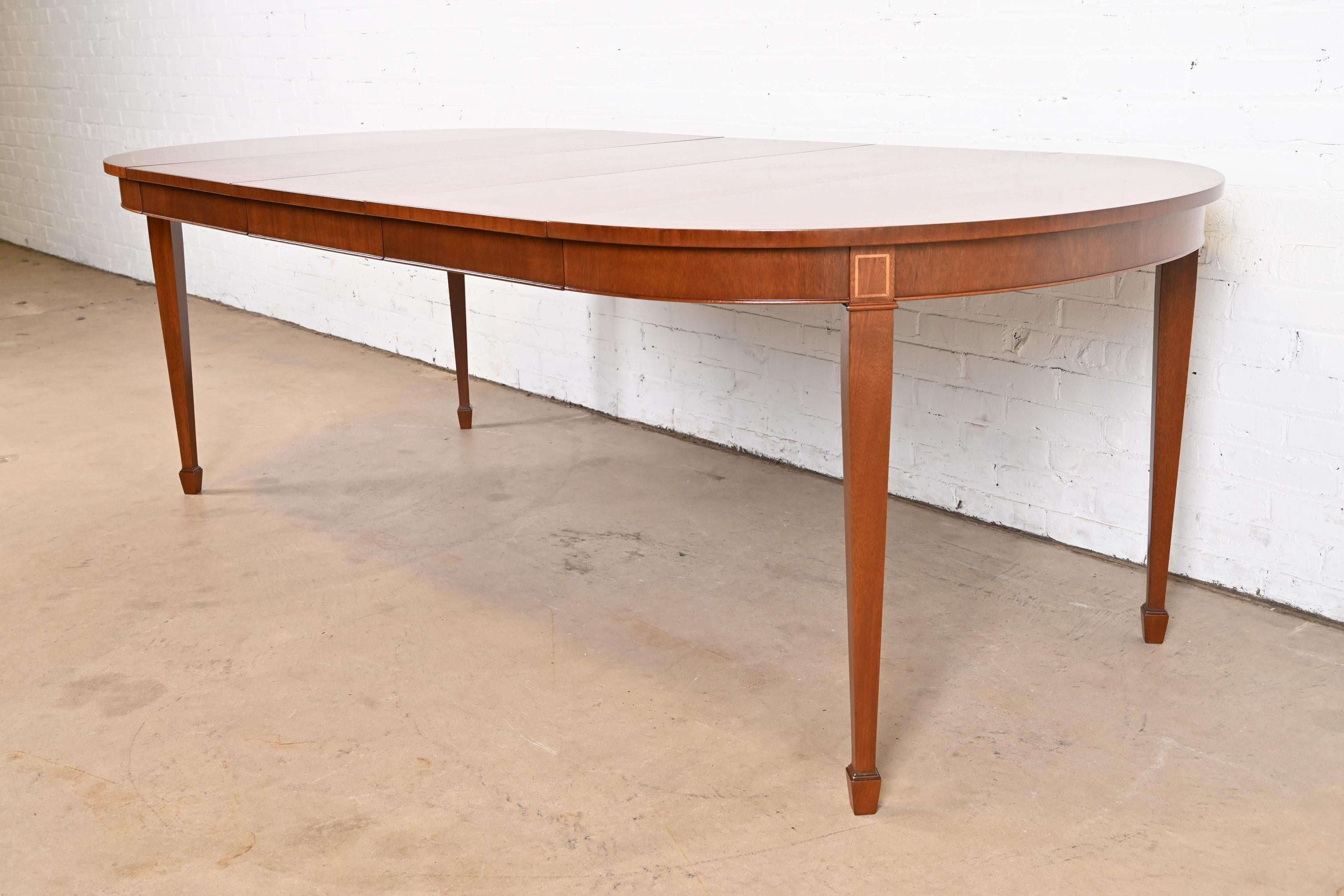 20th Century Kindel Furniture Federal Banded Mahogany Dining Table, Newly Refinished For Sale