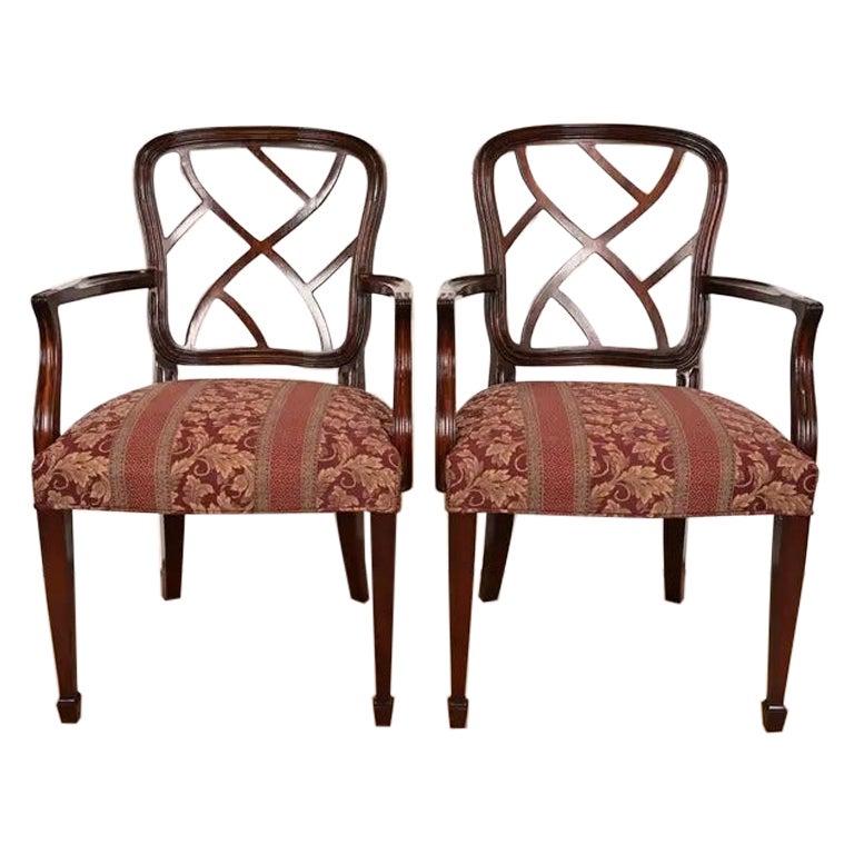 Kindel Furniture Federal Carved Mahogany Arm Chairs, Pair