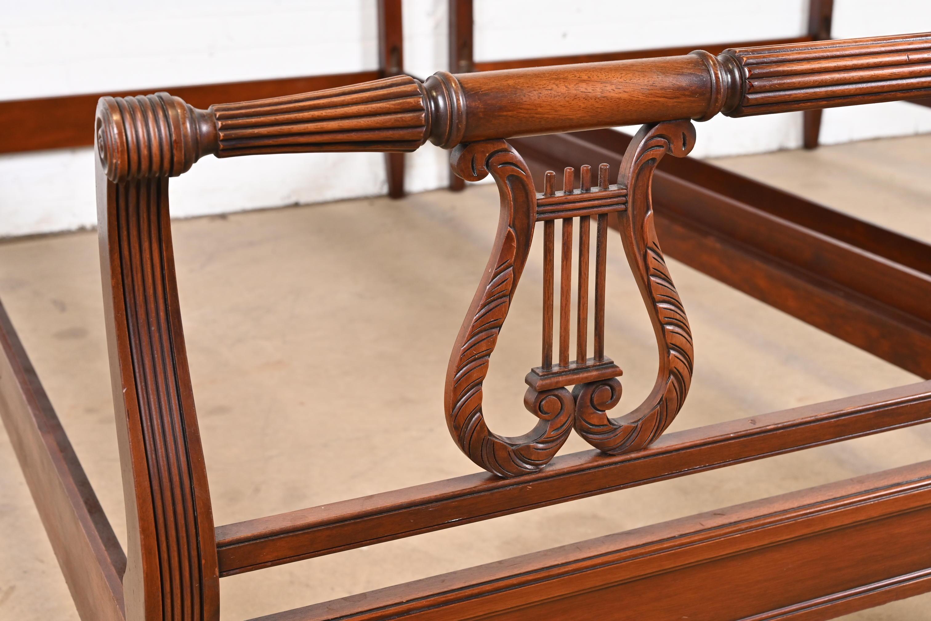 Kindel Furniture Federal Carved Mahogany Twin Beds, Circa 1960s 4