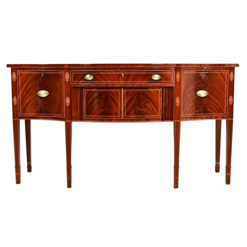 Kindel Furniture Federal Inlaid Flame Mahogany Bow Front Sideboard Credenza