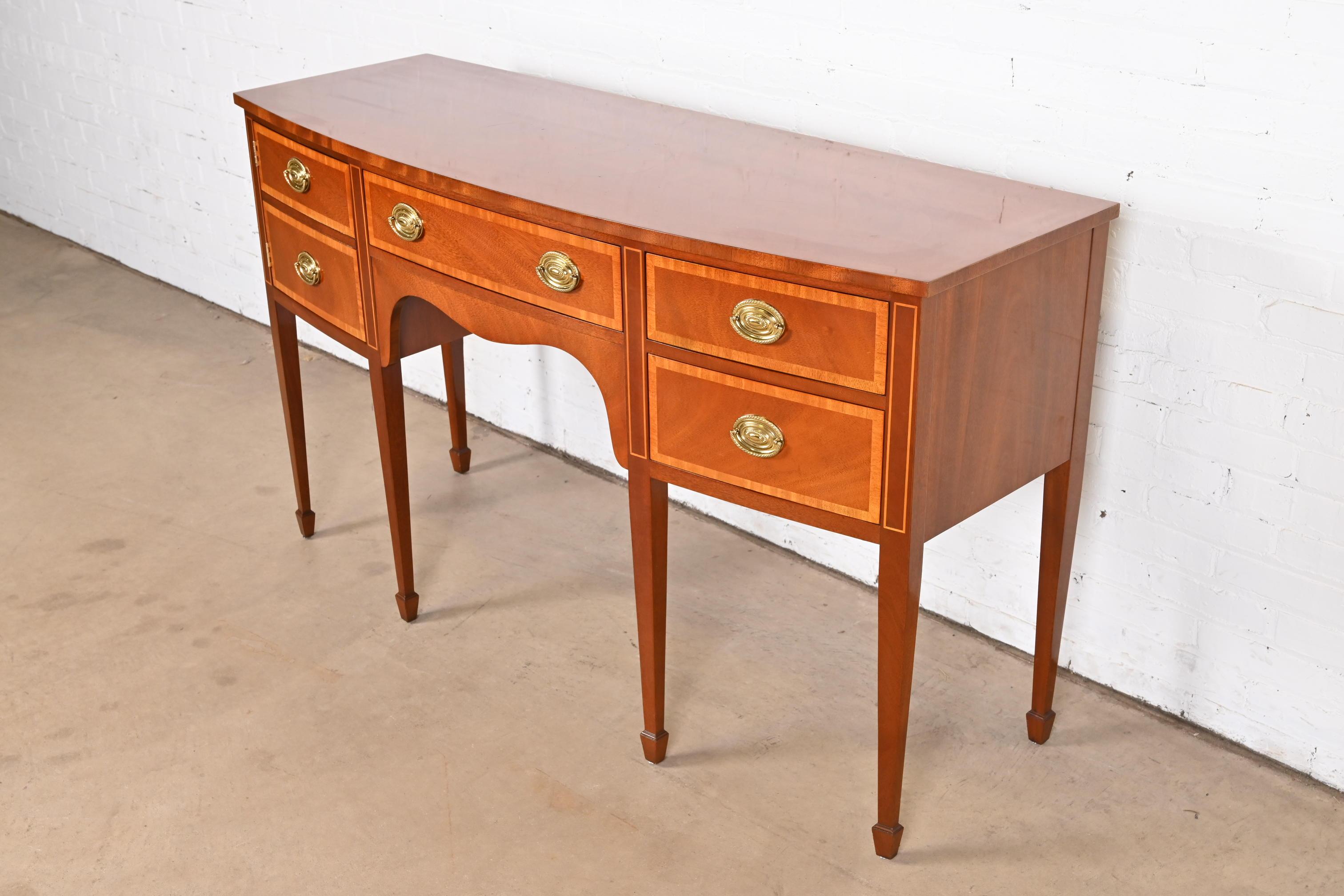 Kindel Furniture Federal Inlaid Mahogany Bow Front Sideboard Credenza In Good Condition In South Bend, IN