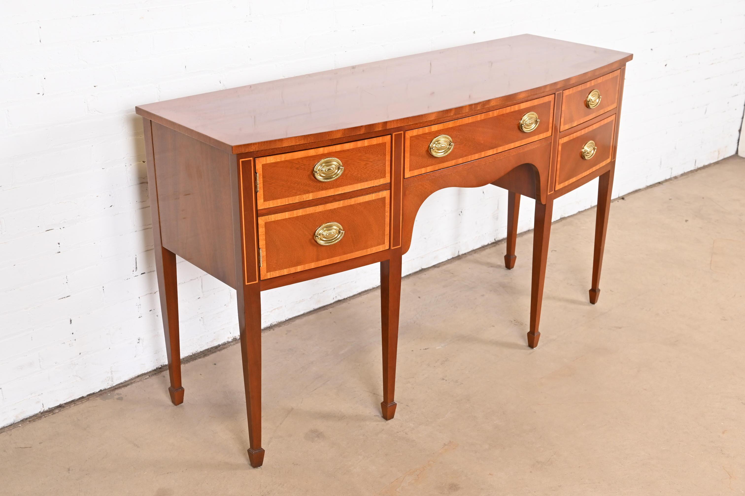 Brass Kindel Furniture Federal Inlaid Mahogany Bow Front Sideboard Credenza