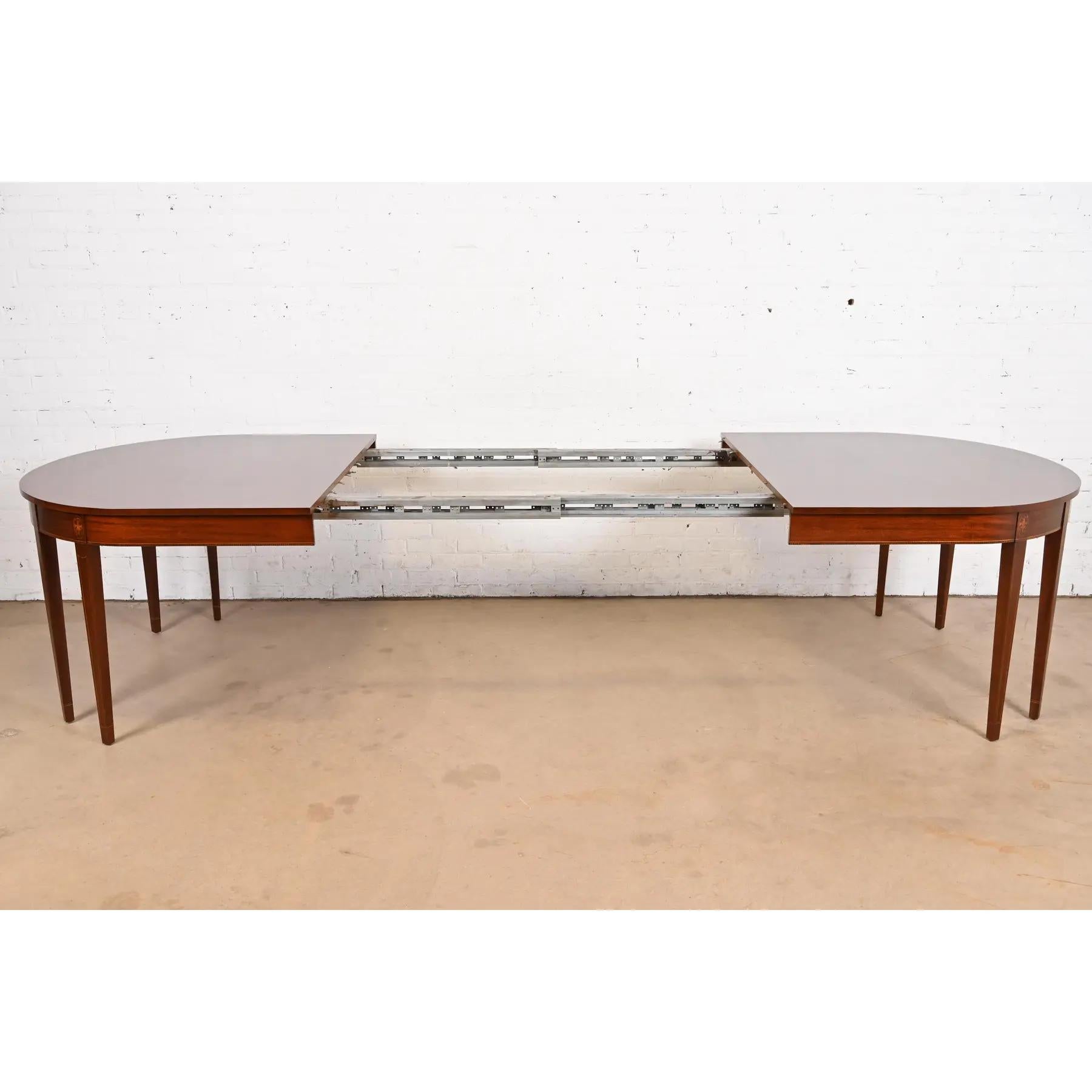 Kindel Furniture Federal Inlaid Mahogany Extension Dining Table, Refinished For Sale 2