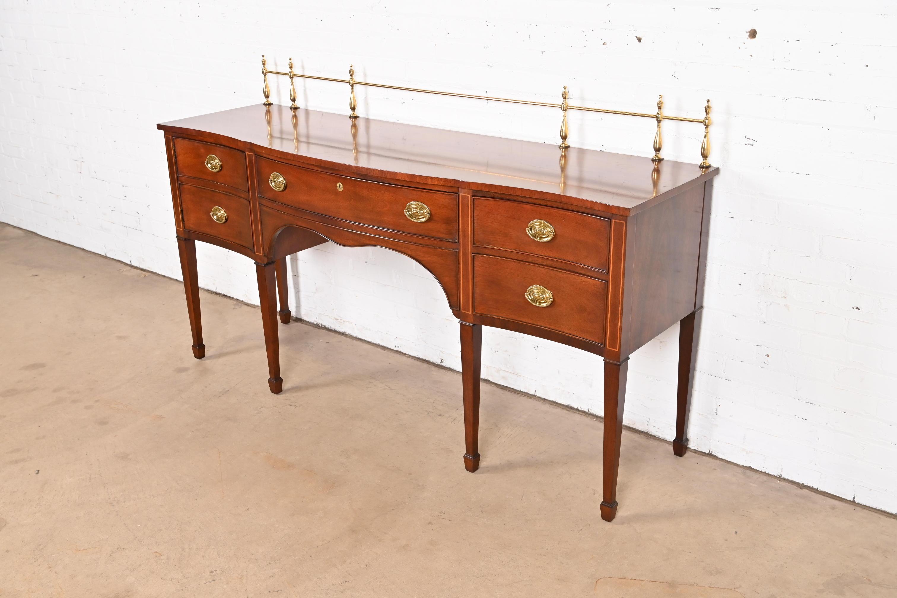 Kindel Furniture Federal Inlaid Mahogany Sideboard Credenza With Brass Gallery In Good Condition In South Bend, IN