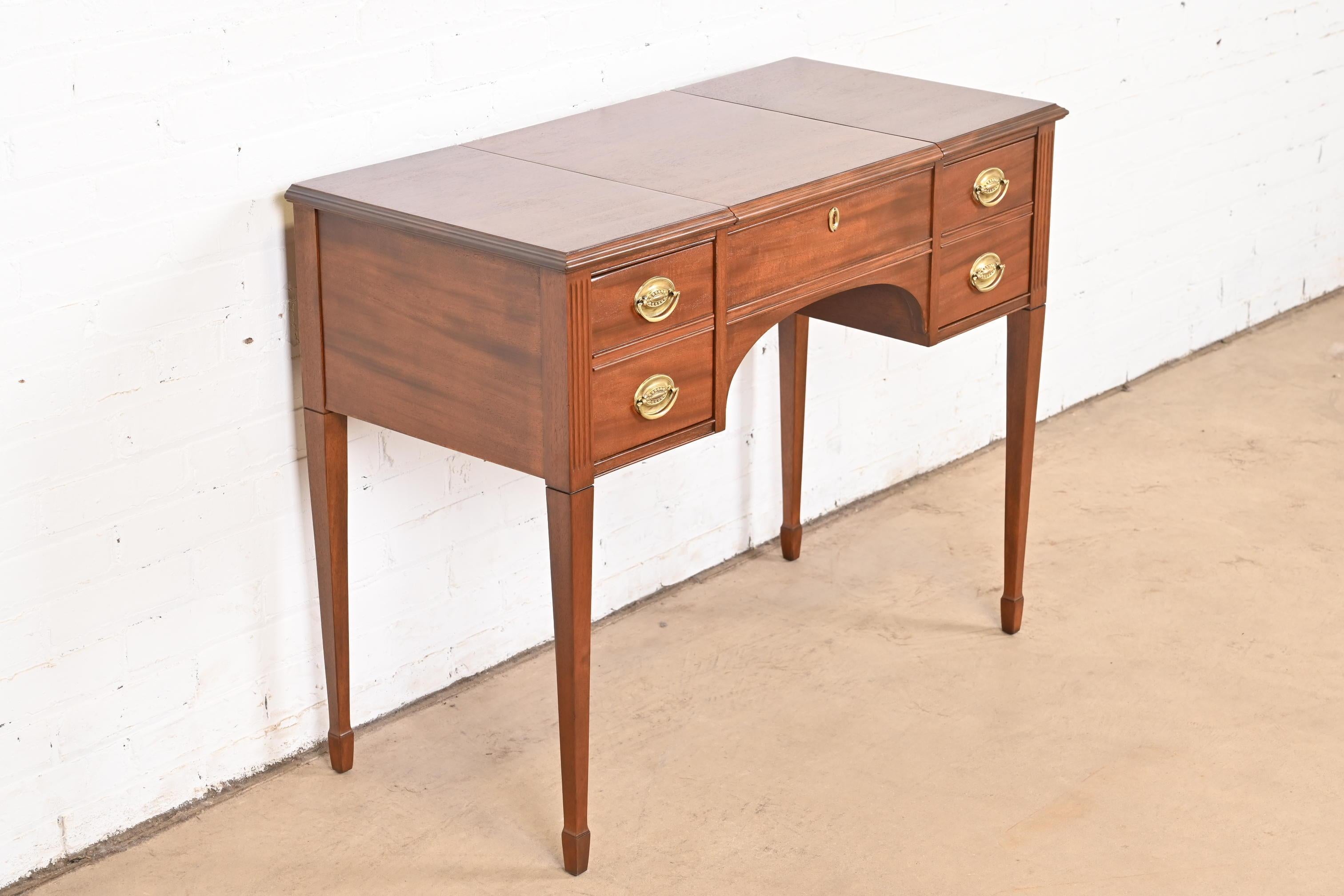 Mid-20th Century Kindel Furniture Federal Mahogany Vanity With Flip-Up Mirror, Newly Refinished