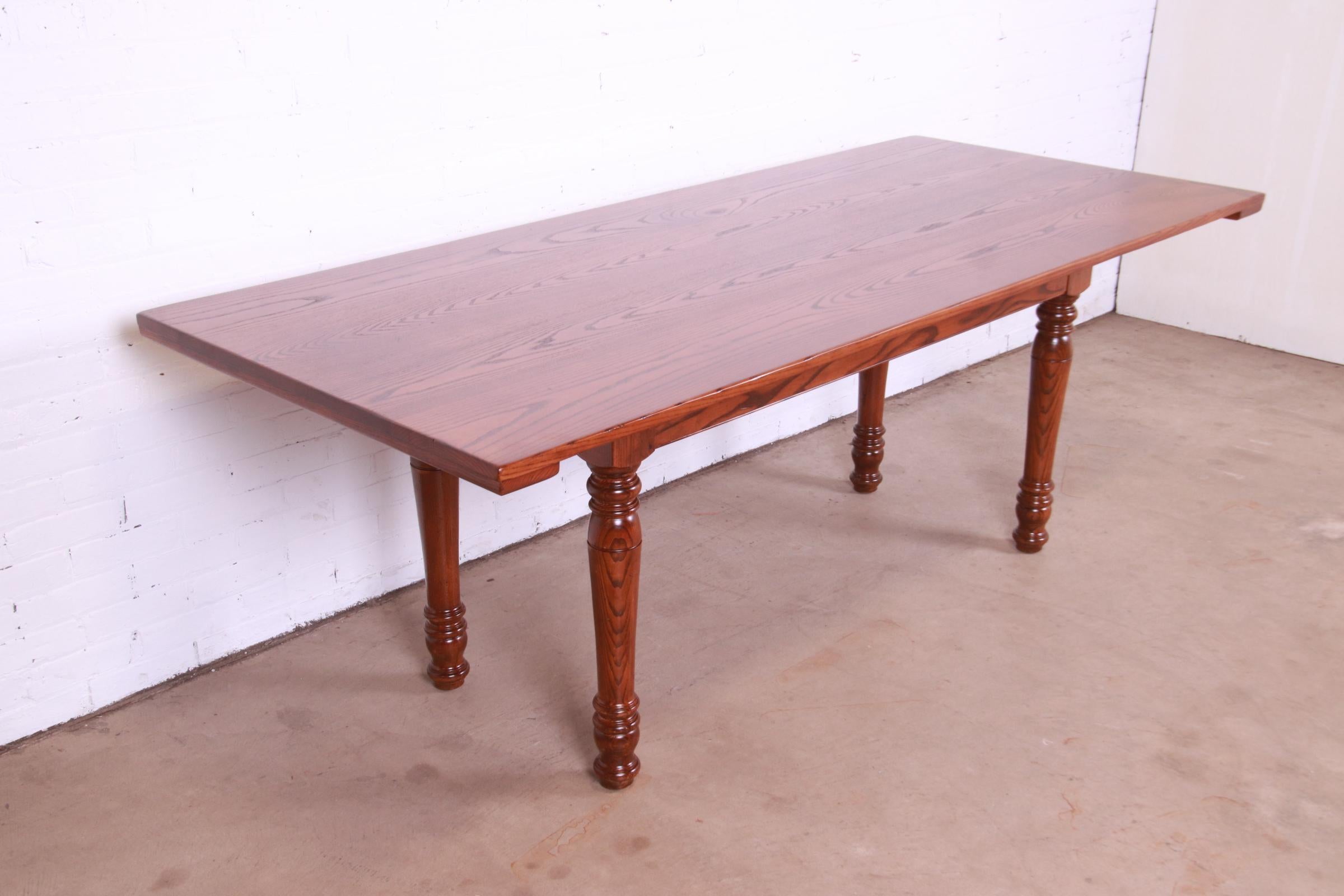 20th Century Kindel Furniture French Country Oak Farmhouse Harvest Dining Table, Refinished For Sale