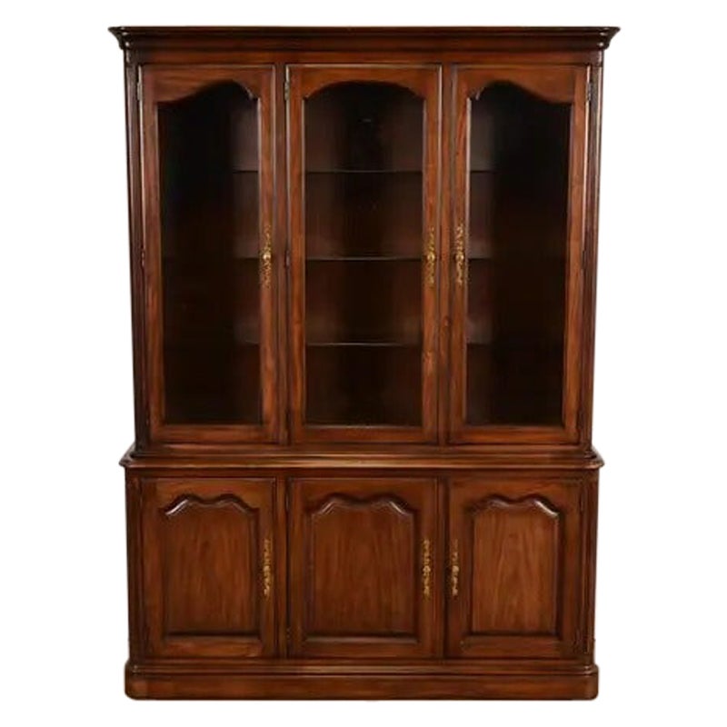 Kindel Furniture French Louis Philippe Lighted Breakfront Bookcase Cabinet