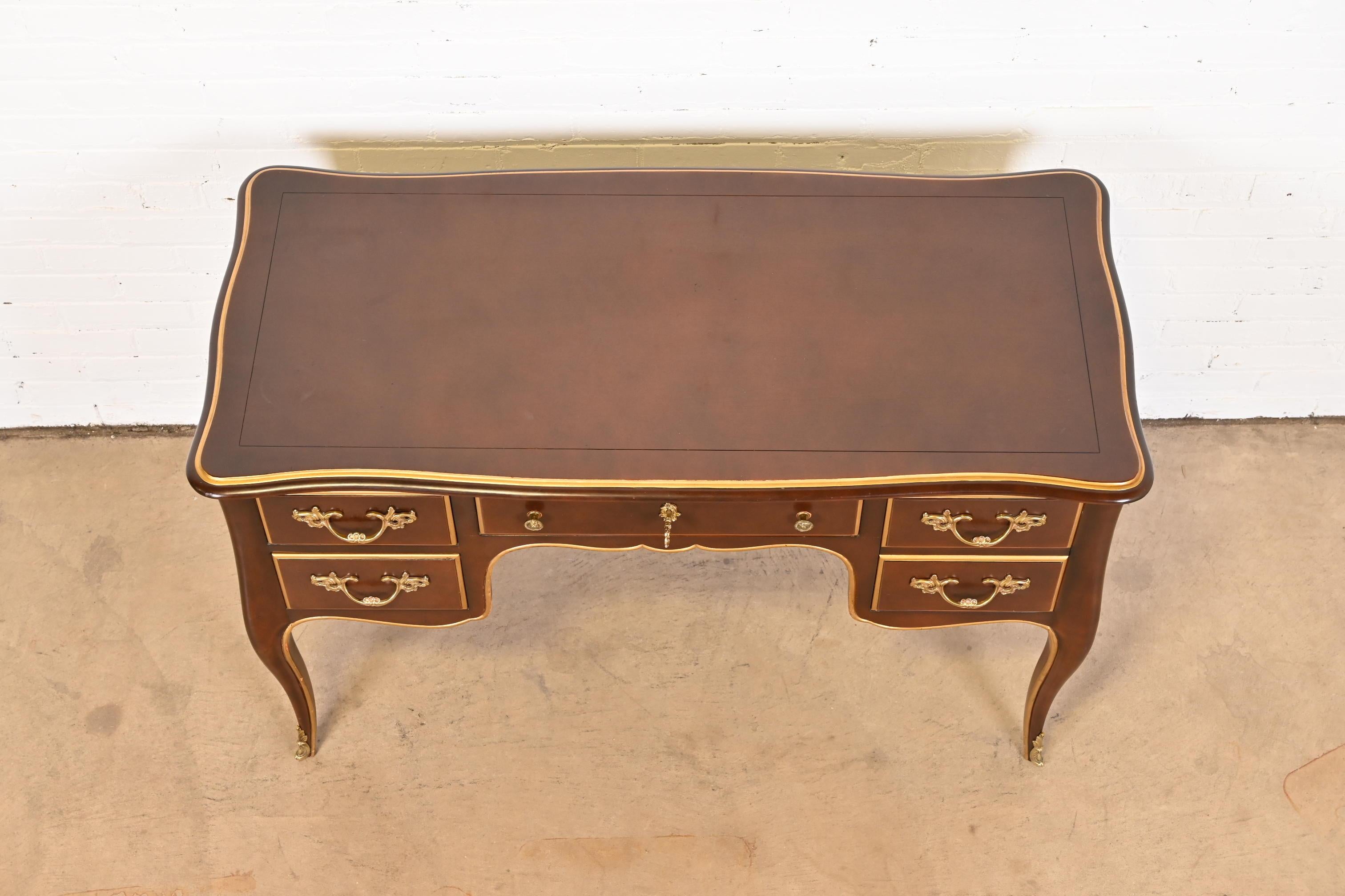 Kindel Furniture French Louis XV Mahogany and Gold Gilt Bureau Plat Desk 4