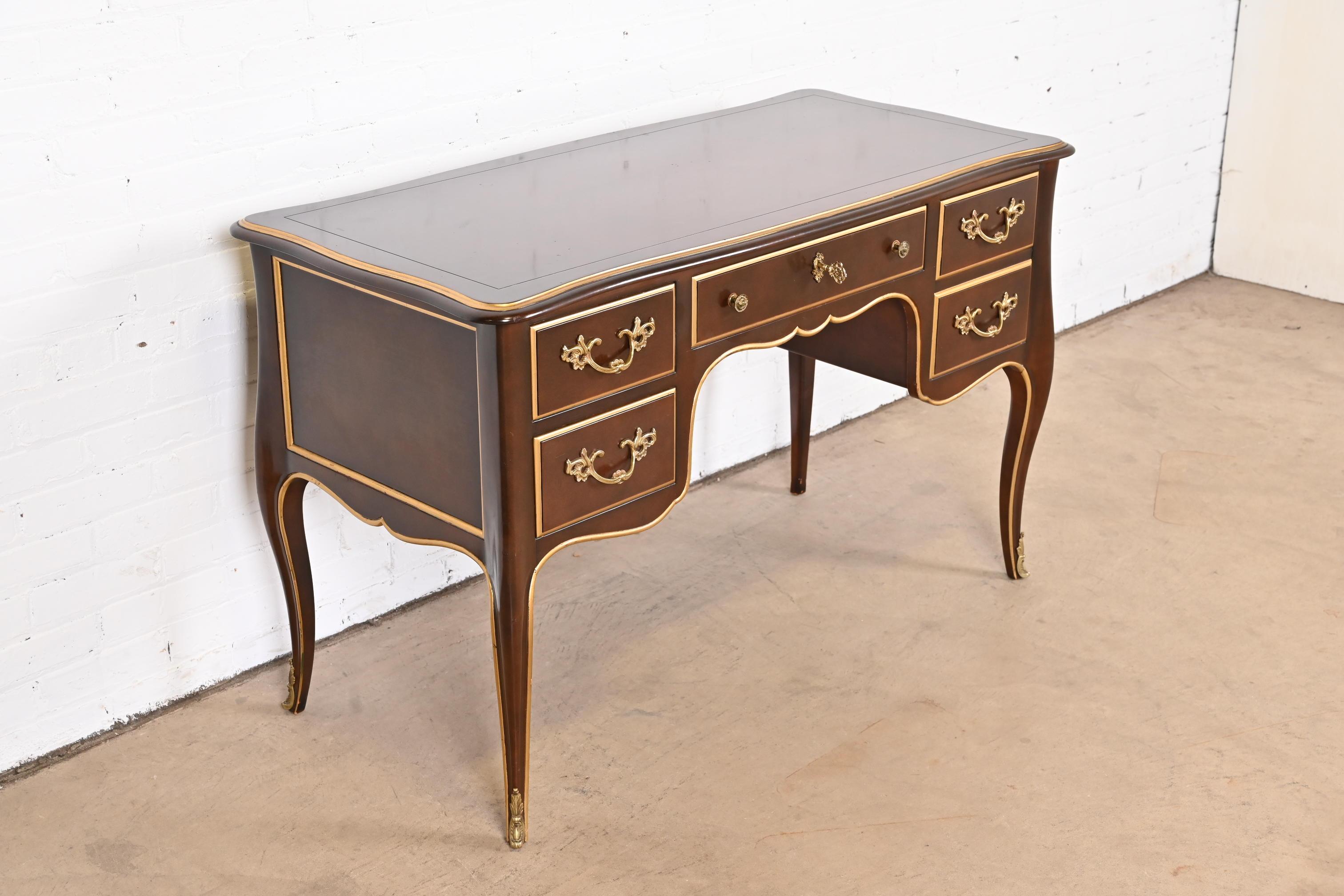 American Kindel Furniture French Louis XV Mahogany and Gold Gilt Bureau Plat Desk