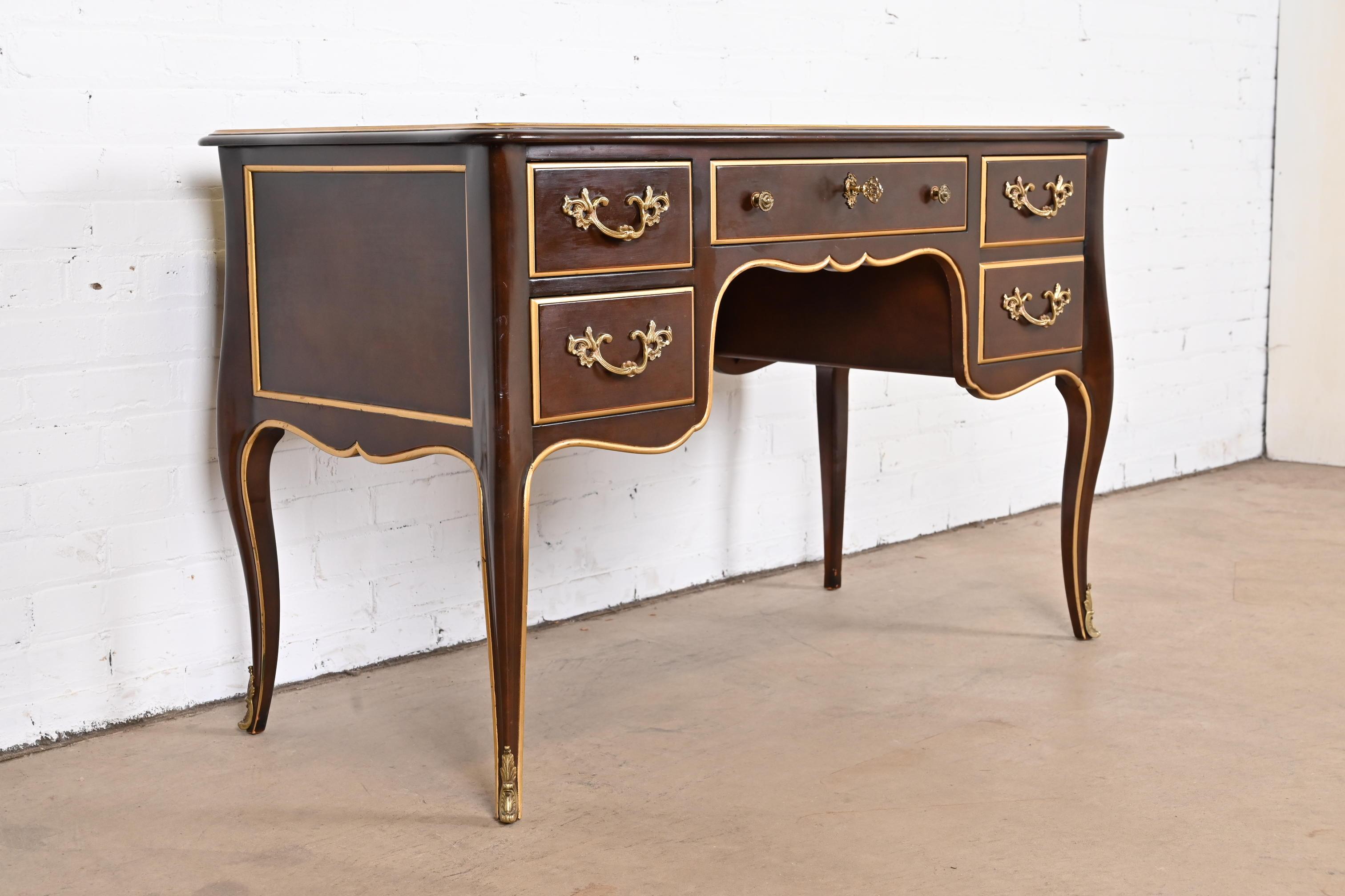 Kindel Furniture French Louis XV Mahogany and Gold Gilt Bureau Plat Desk In Good Condition In South Bend, IN