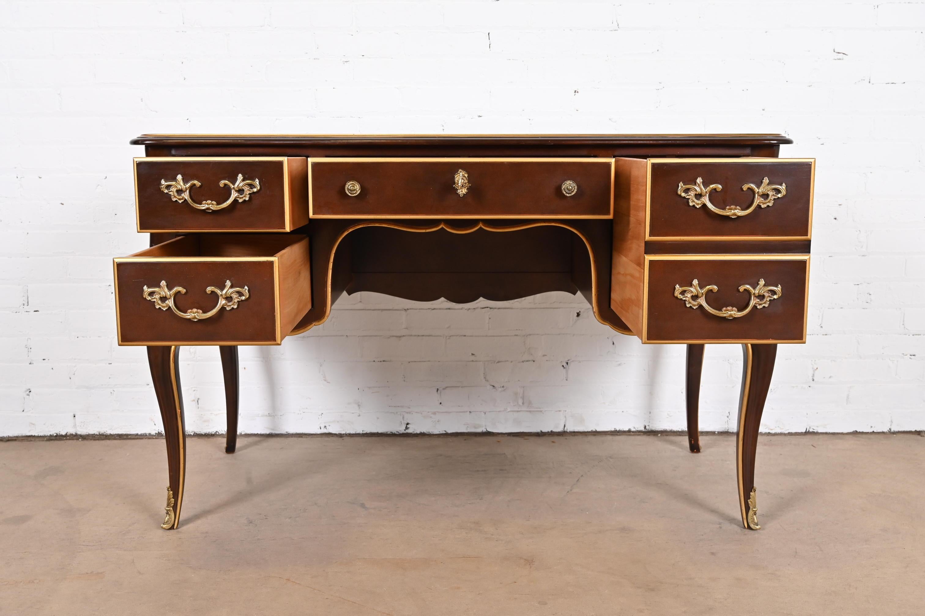 20th Century Kindel Furniture French Louis XV Mahogany and Gold Gilt Bureau Plat Desk