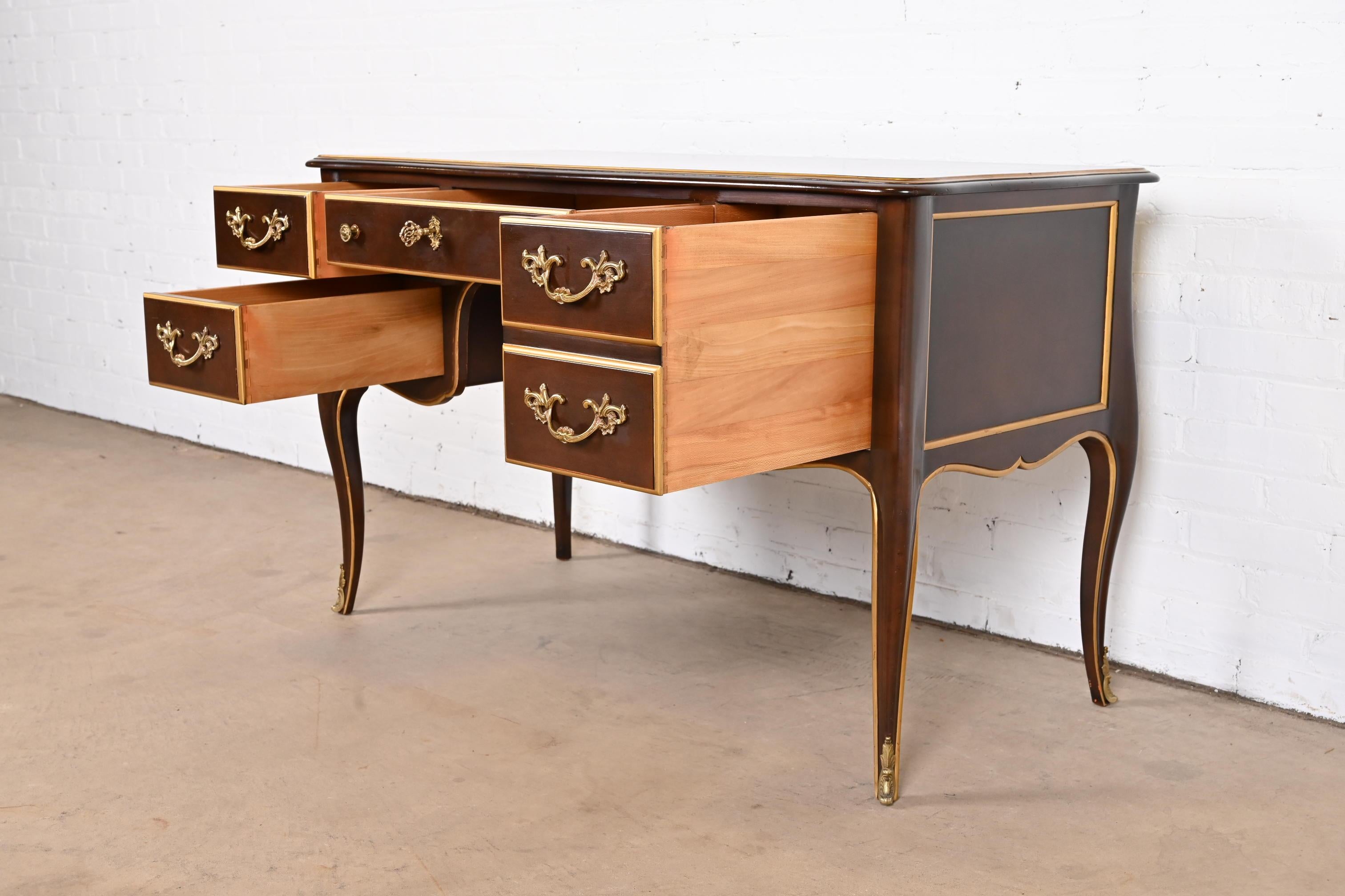 Brass Kindel Furniture French Louis XV Mahogany and Gold Gilt Bureau Plat Desk