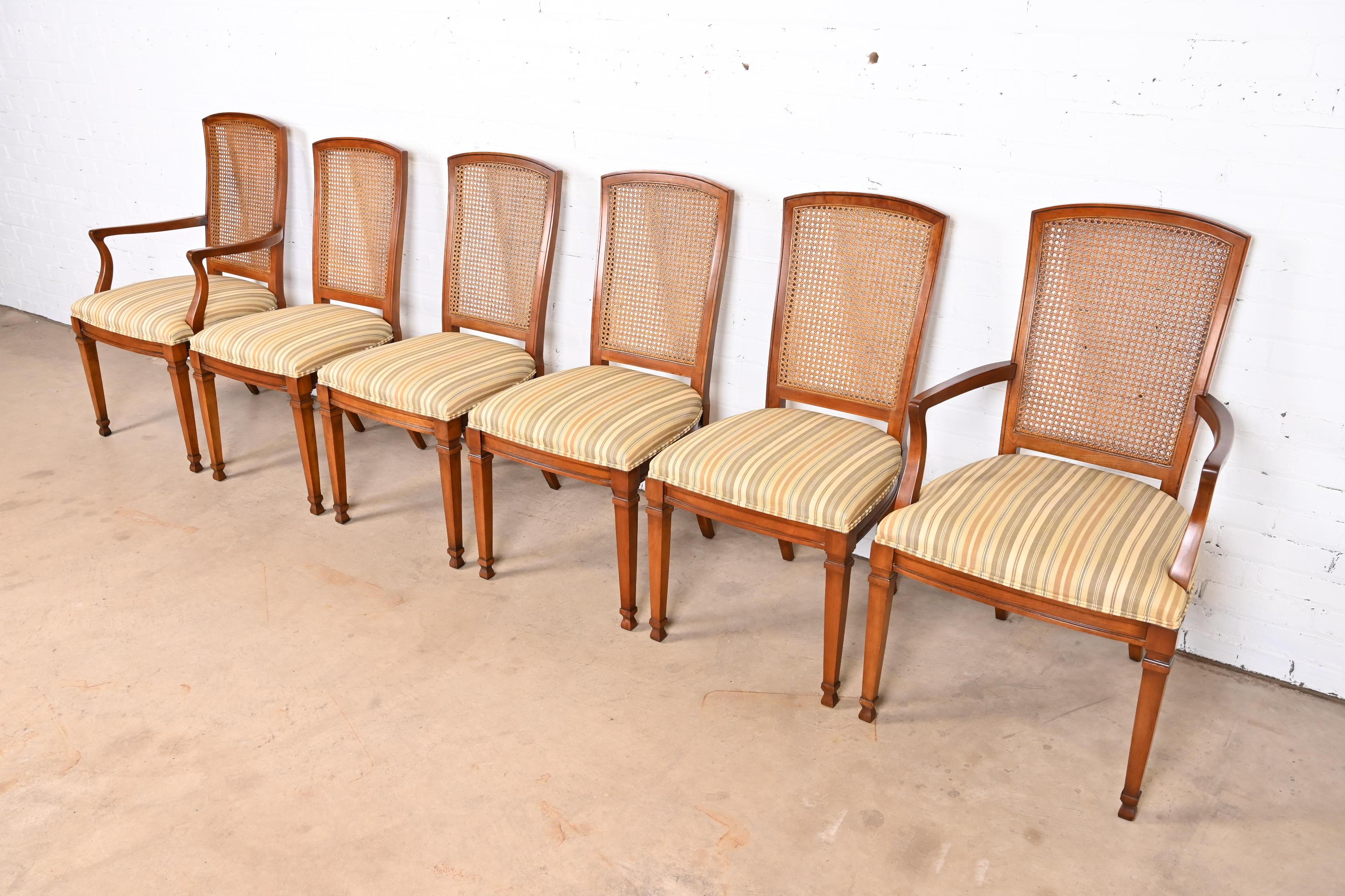 Kindel Furniture French Louis XVI Cherry Cane Back Dining Chairs, Set of Six In Good Condition In South Bend, IN