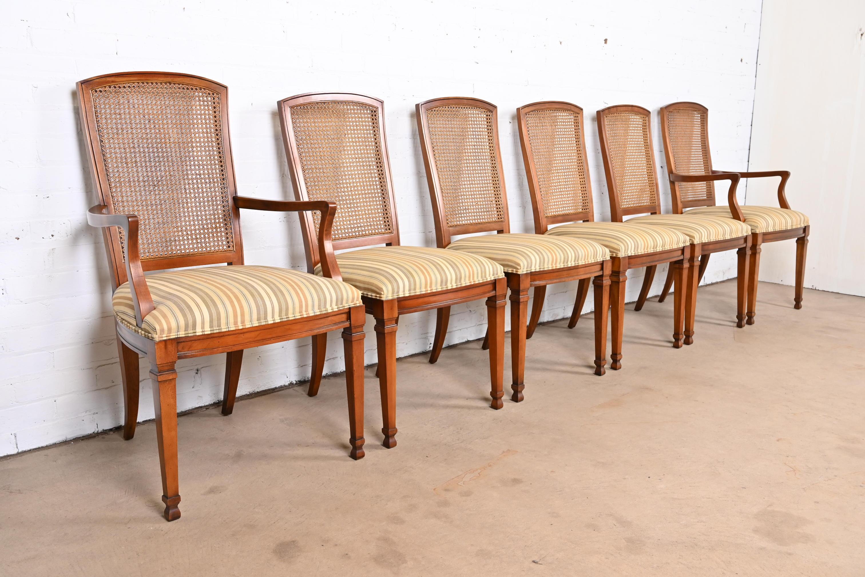 Late 20th Century Kindel Furniture French Louis XVI Cherry Cane Back Dining Chairs, Set of Six