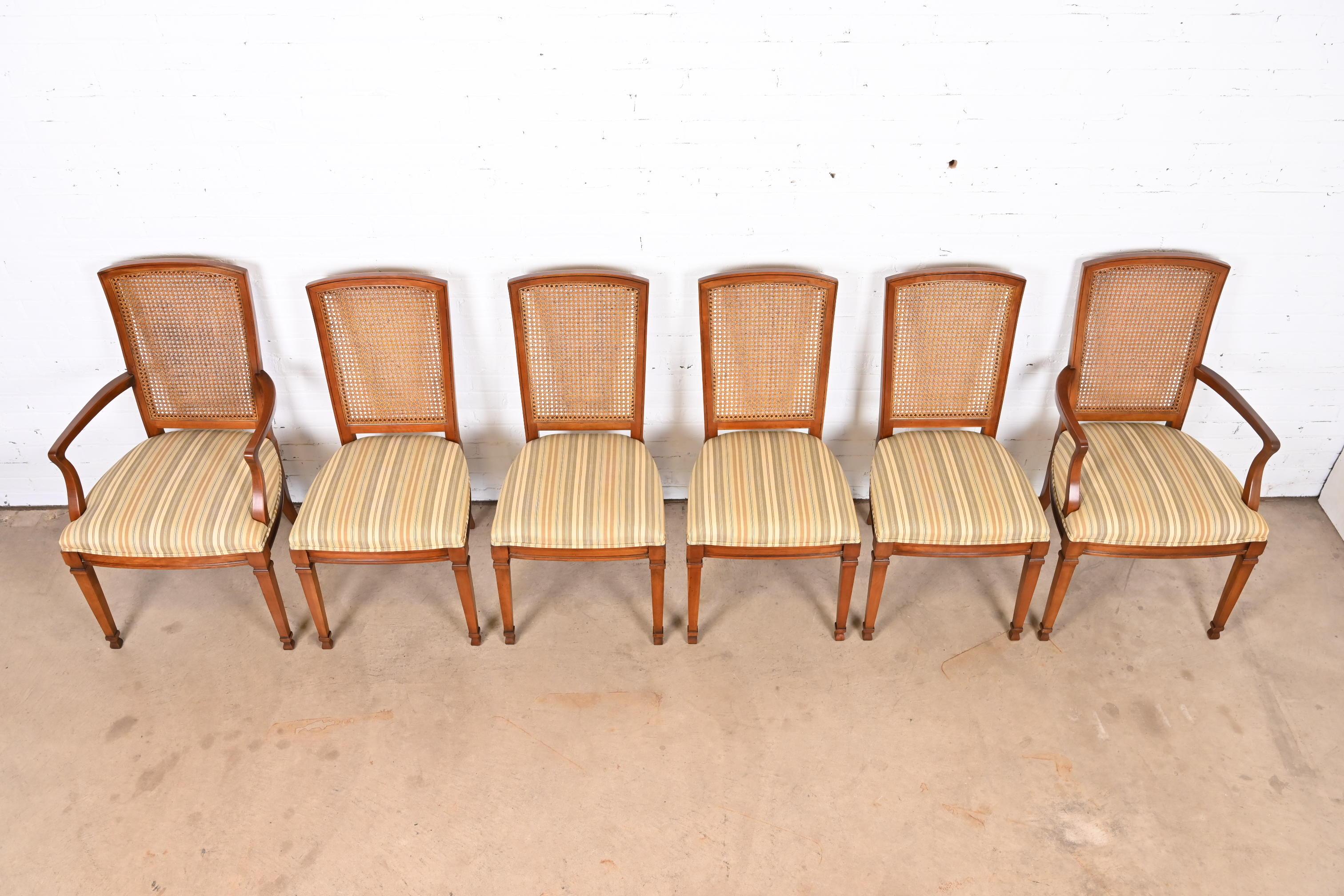 Upholstery Kindel Furniture French Louis XVI Cherry Cane Back Dining Chairs, Set of Six