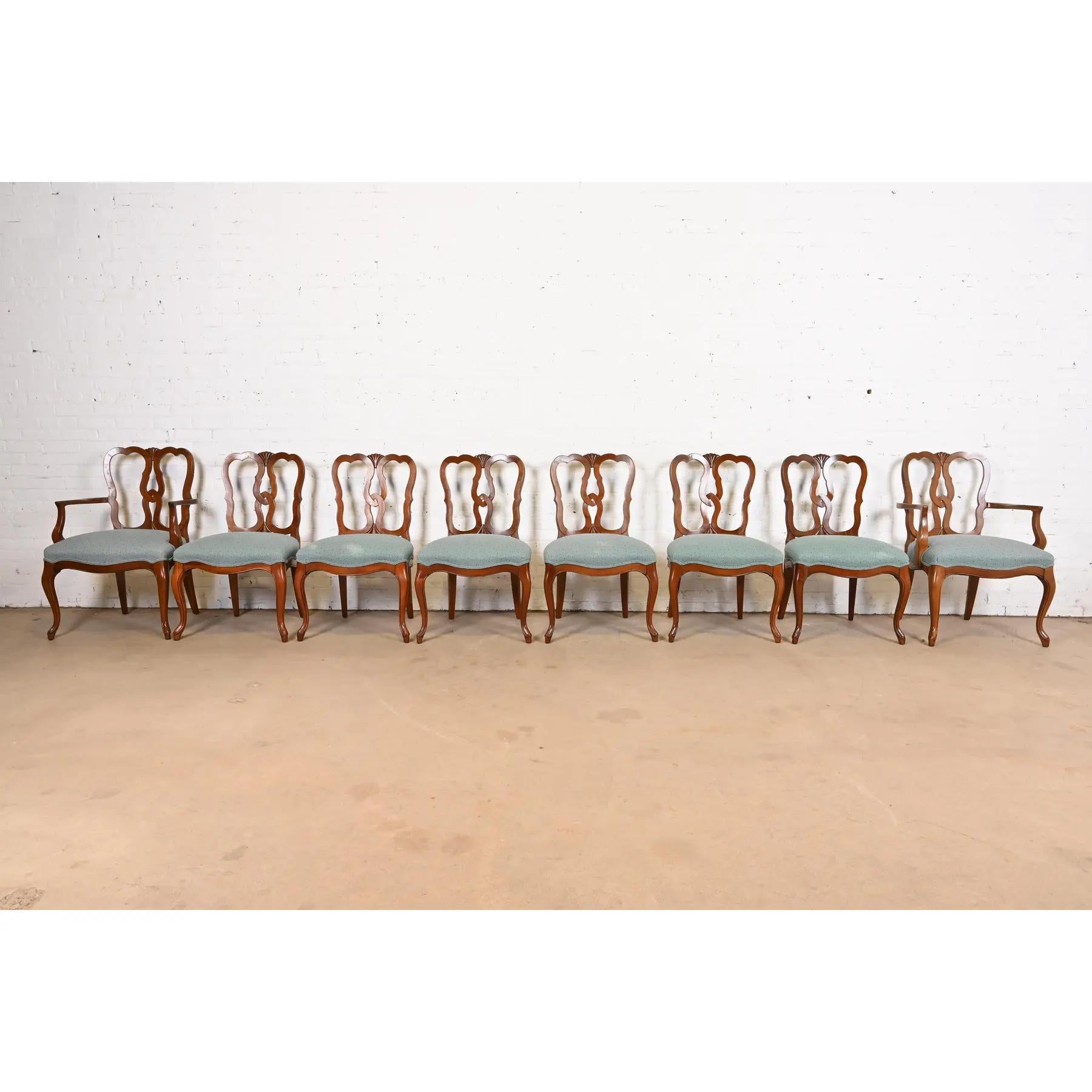 American Kindel Furniture French Provincial Louis XV Carved Cherry Dining Chairs, Eight
