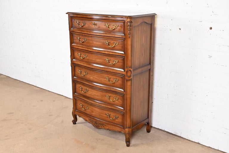 Kindel Furniture French Provincial Louis XV Carved Cherry Wood Highboy