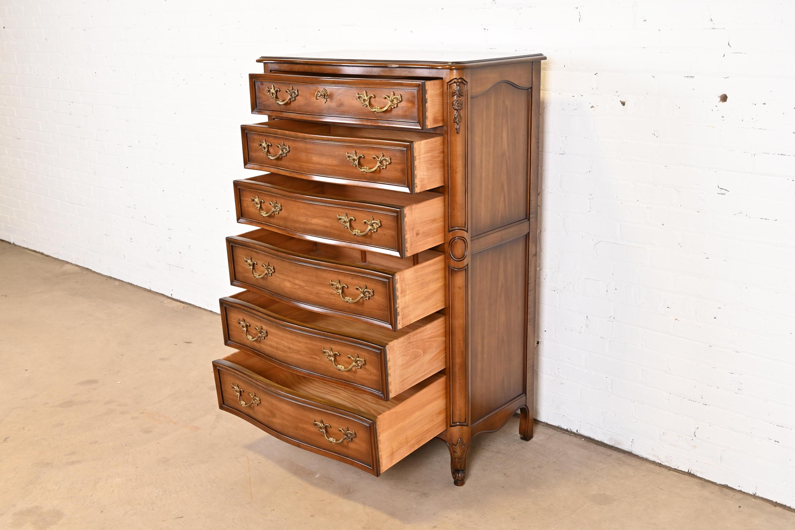 Kindel Furniture French Provincial Louis XV Carved Cherry Wood Highboy Dresser 1