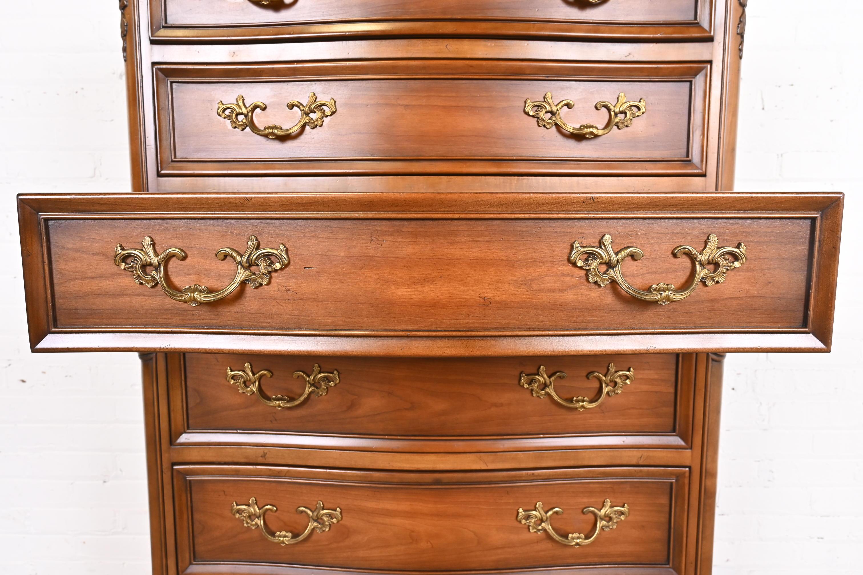 Kindel Furniture French Provincial Louis XV Carved Cherry Wood Highboy Dresser 3