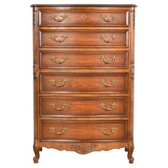 Kindel Furniture French Provincial Louis XV Carved Cherry Wood Highboy Dresser