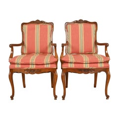 Used Kindel Furniture French Provincial Louis XV Carved Walnut Armchairs, Pair