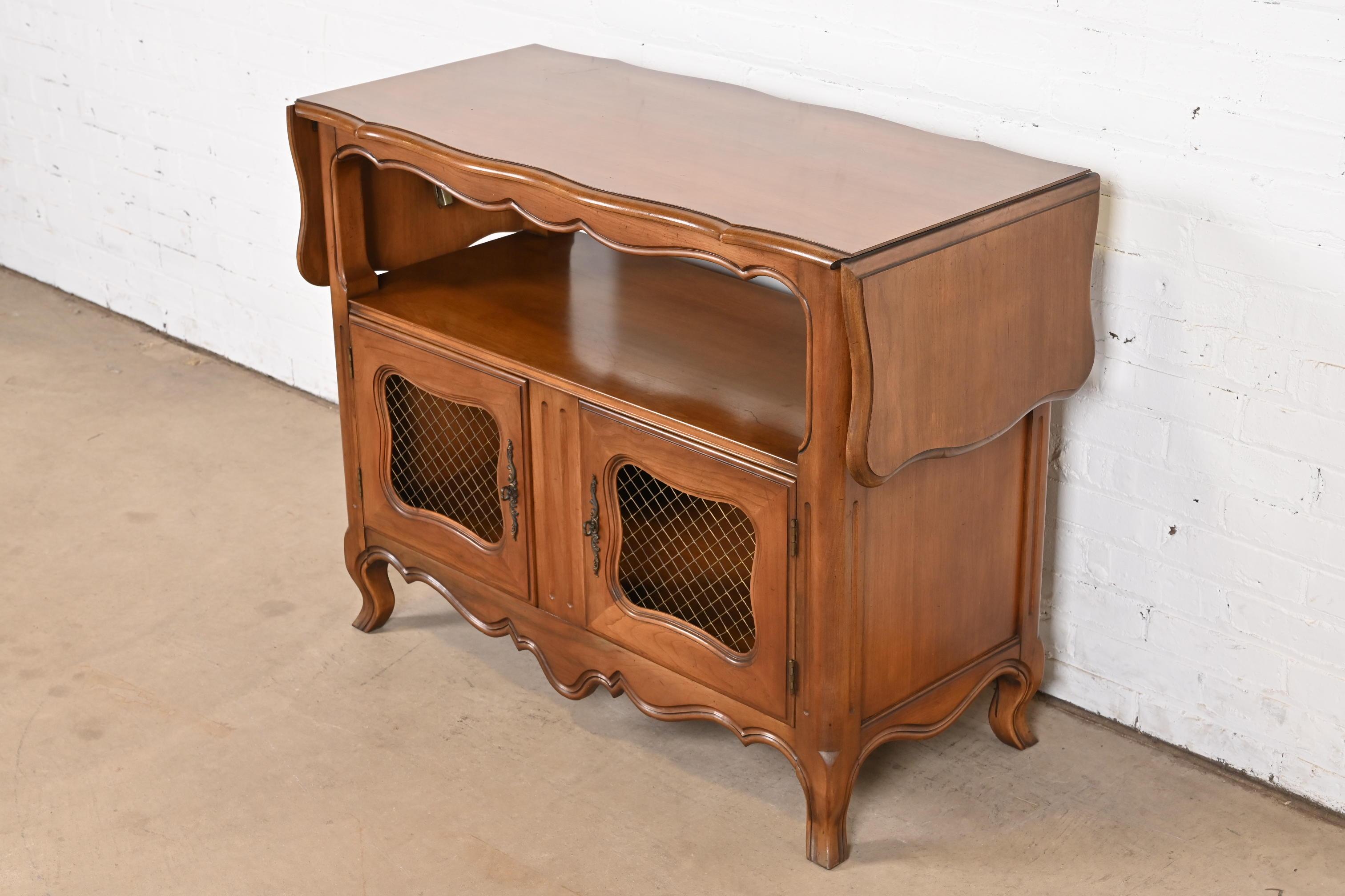 American Kindel Furniture French Provincial Louis XV Cherry Wood Server or Bar Cabinet For Sale