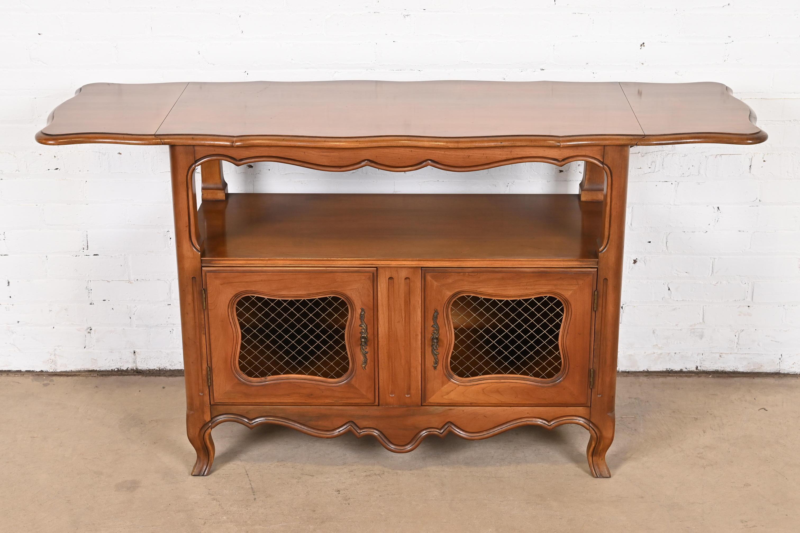Kindel Furniture French Provincial Louis XV Cherry Wood Server or Bar Cabinet For Sale 1