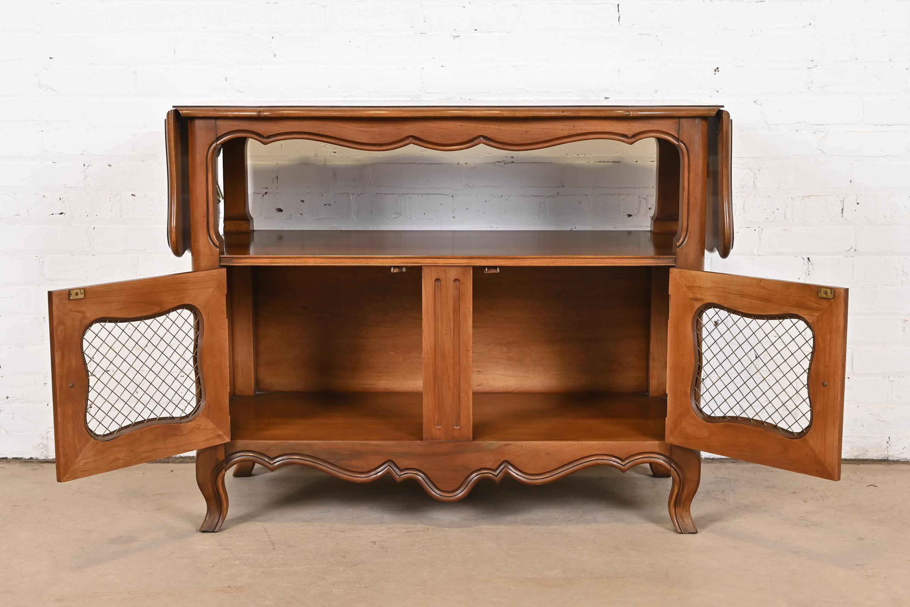 Kindel Furniture French Provincial Louis XV Cherry Wood Server or Bar Cabinet For Sale 3