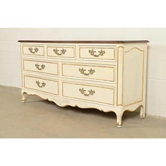 Kindel Furniture French Provincial Louis XV Cream Lacquered Dresser, 1970s