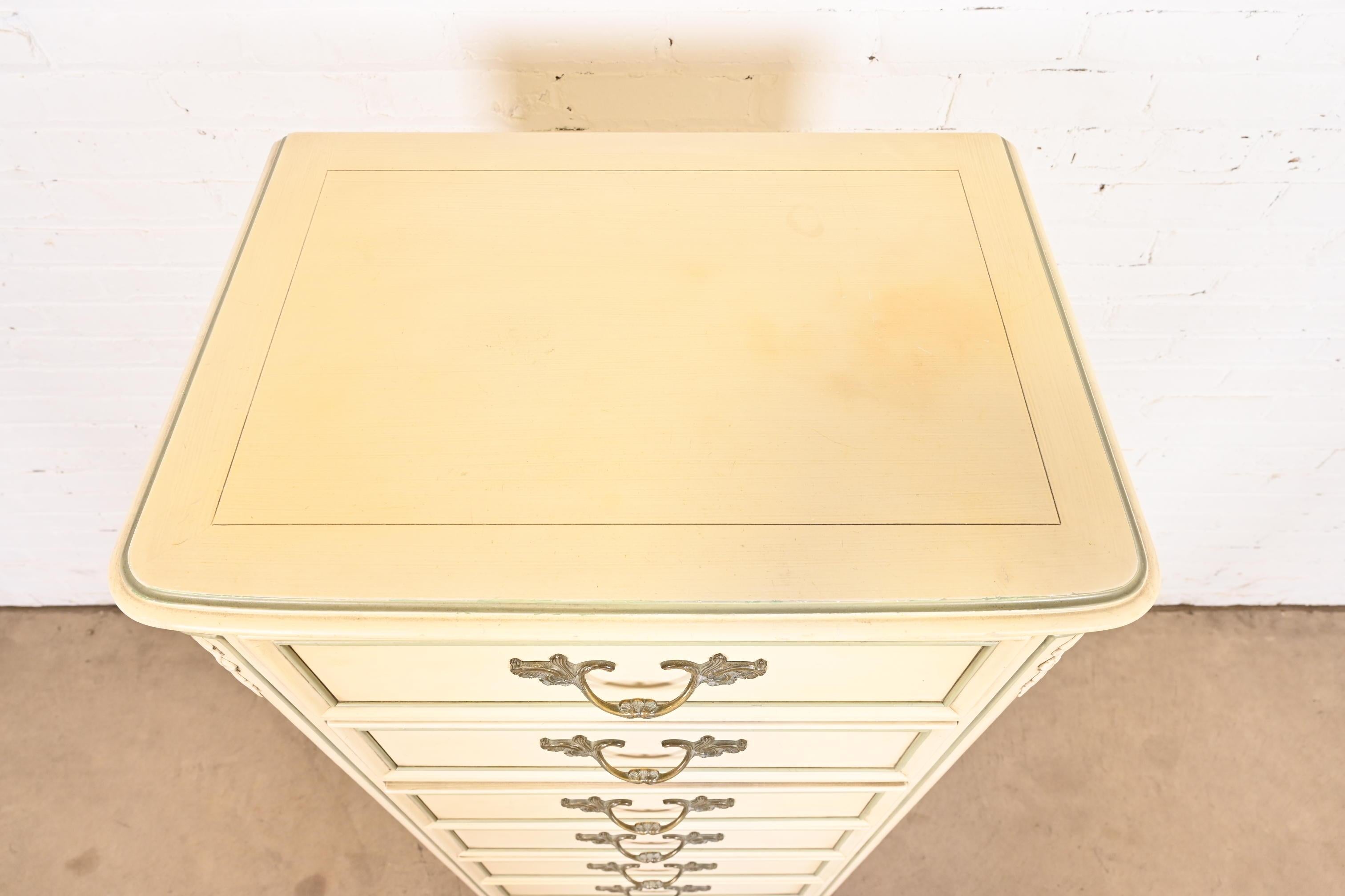 Kindel Furniture French Provincial Louis XV Cream Lacquered Lingerie Chest For Sale 4