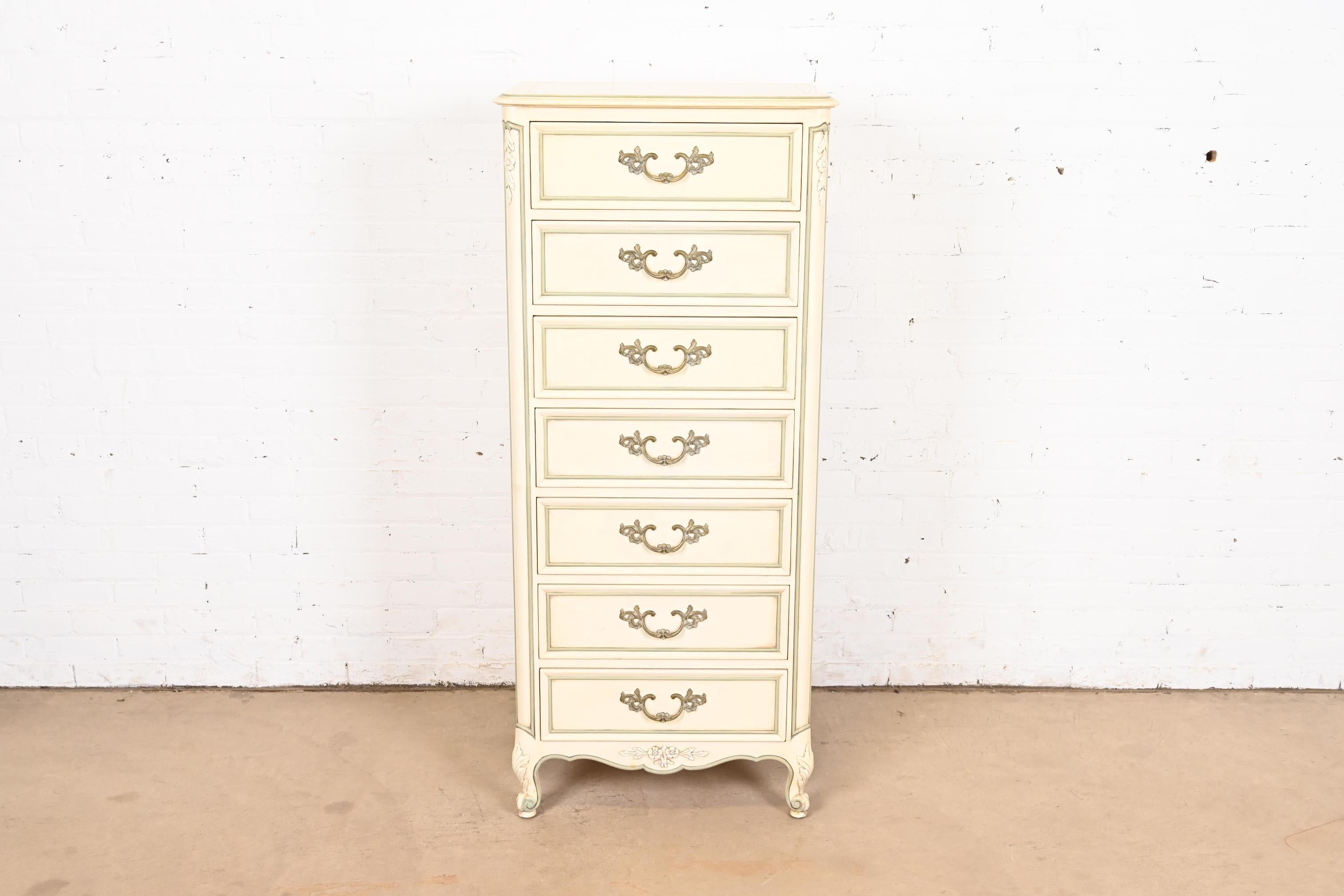 American Kindel Furniture French Provincial Louis XV Cream Lacquered Lingerie Chest For Sale
