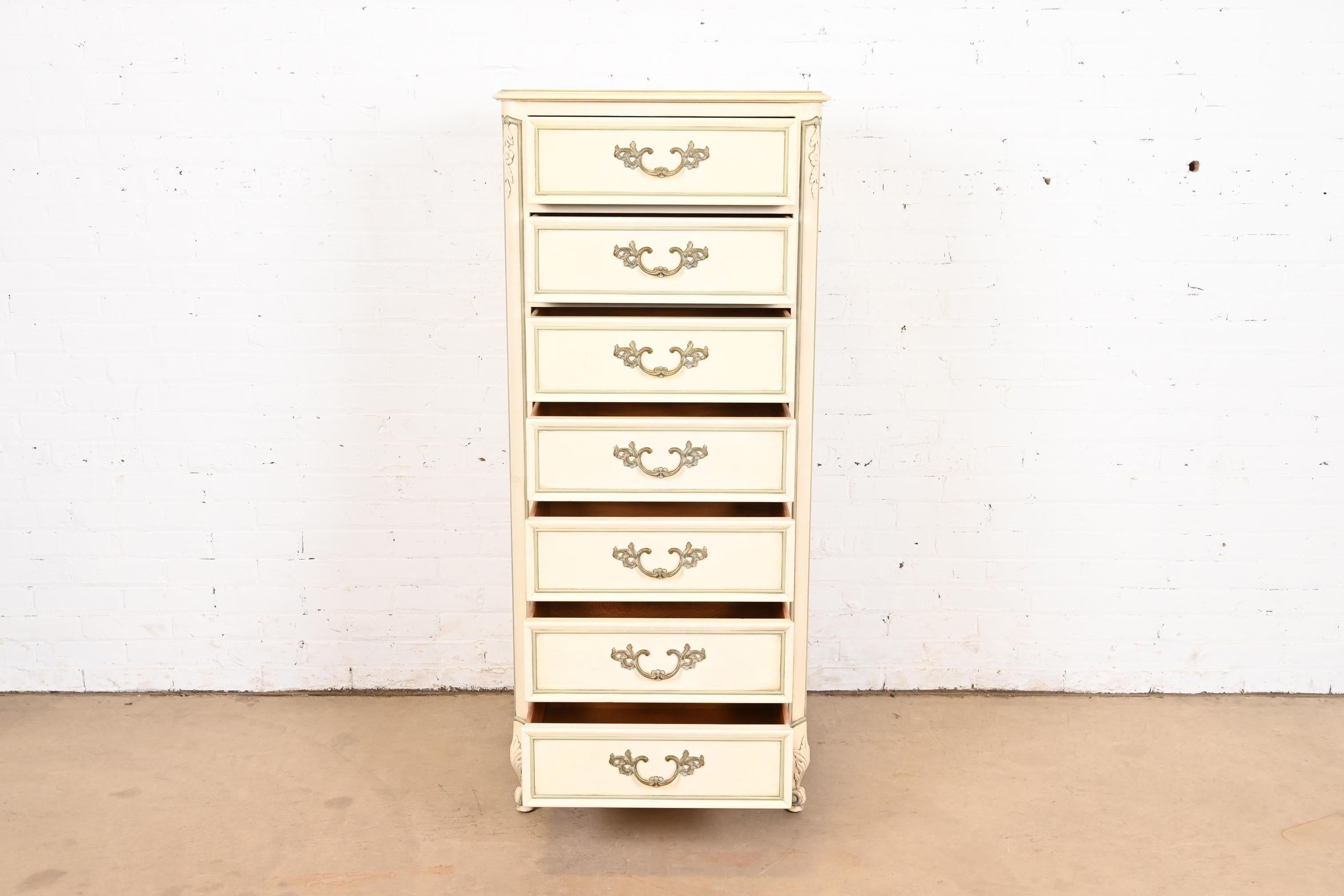Mid-20th Century Kindel Furniture French Provincial Louis XV Cream Lacquered Lingerie Chest For Sale
