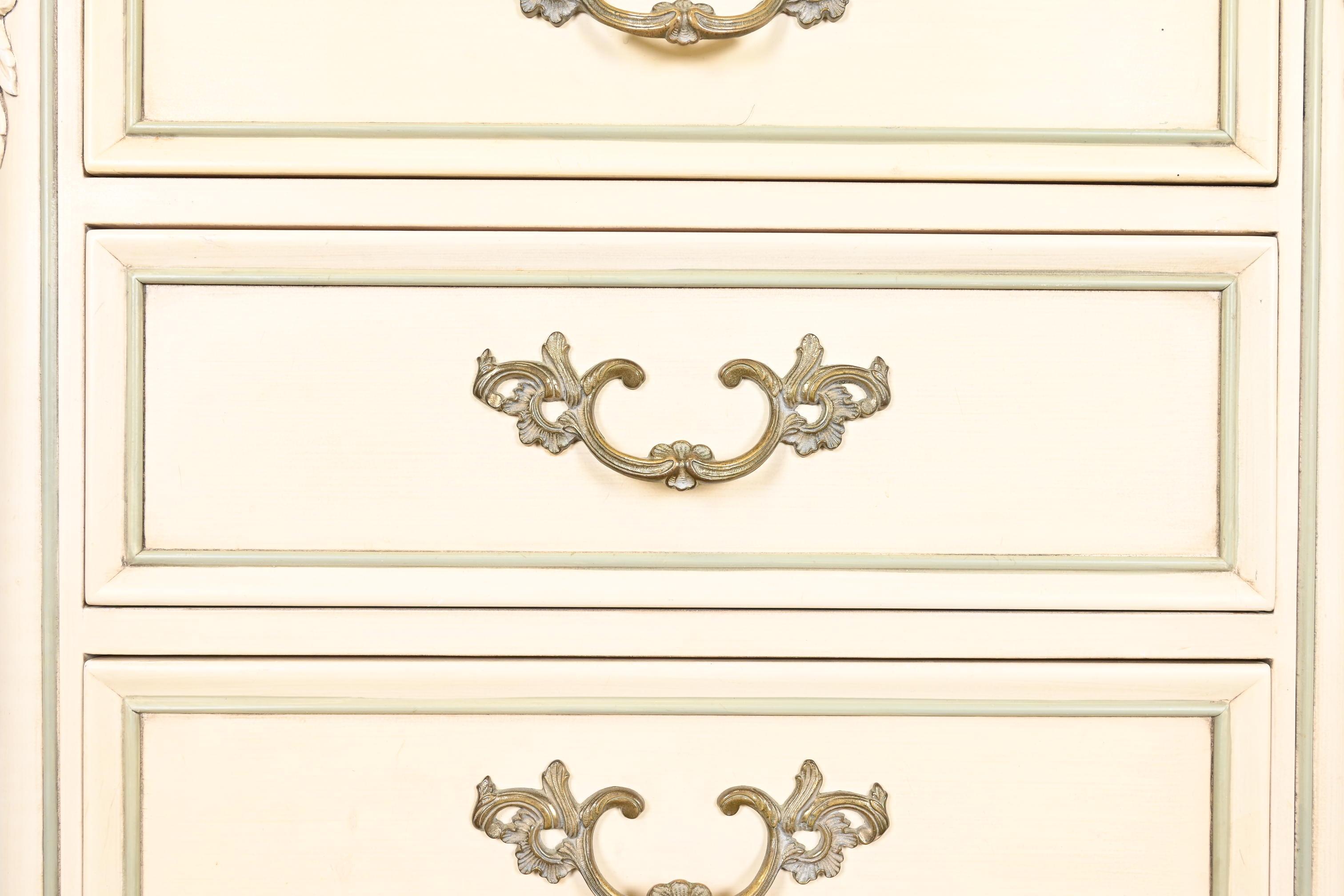 Kindel Furniture French Provincial Louis XV Cream Lacquered Lingerie Chest For Sale 1