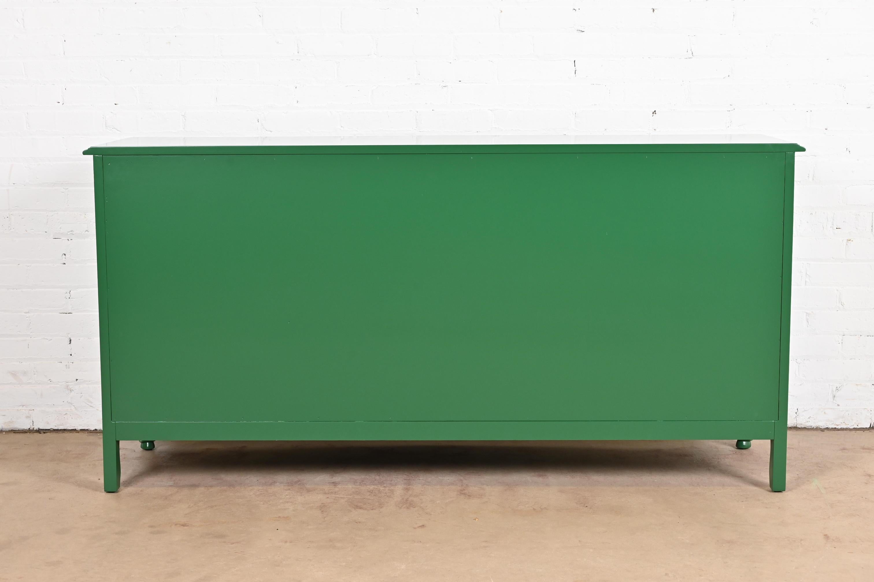 Kindel Furniture French Provincial Louis XV Green Lacquered Dresser, Refinished For Sale 6