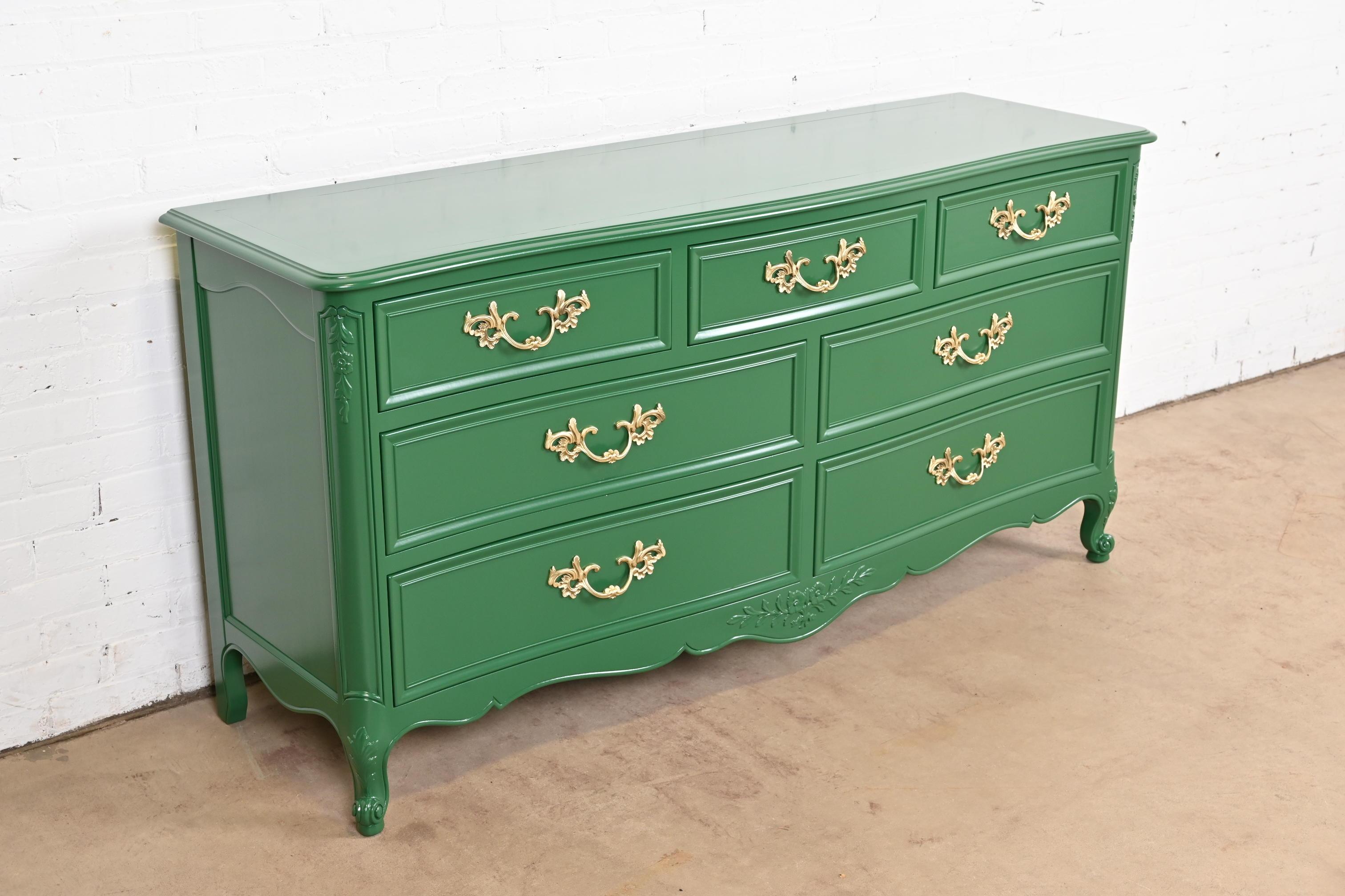Mid-20th Century Kindel Furniture French Provincial Louis XV Green Lacquered Dresser, Refinished For Sale