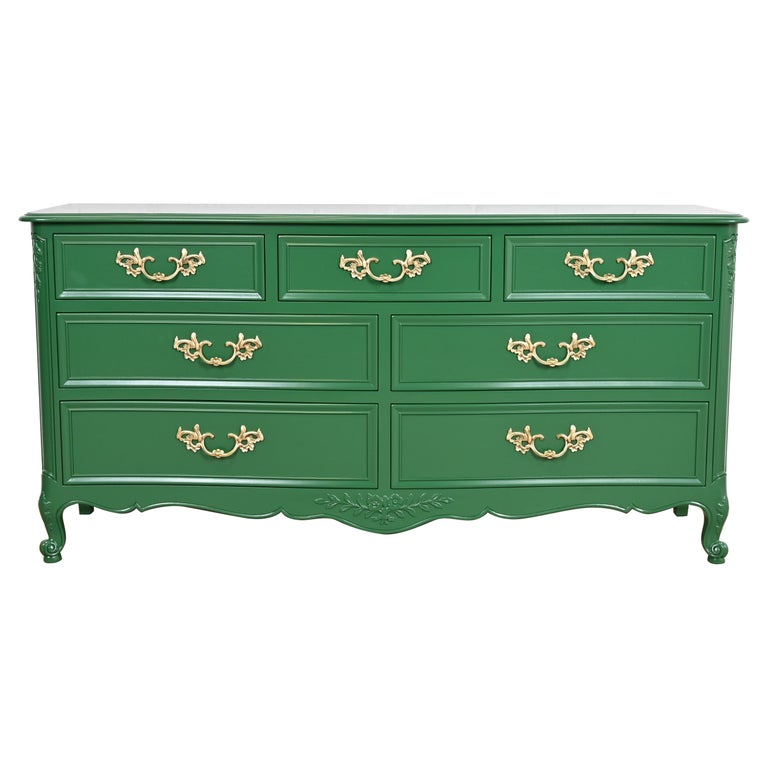 Kindel Furniture French Provincial Louis XV Green Lacquered Dresser,  Refinished For Sale at 1stDibs