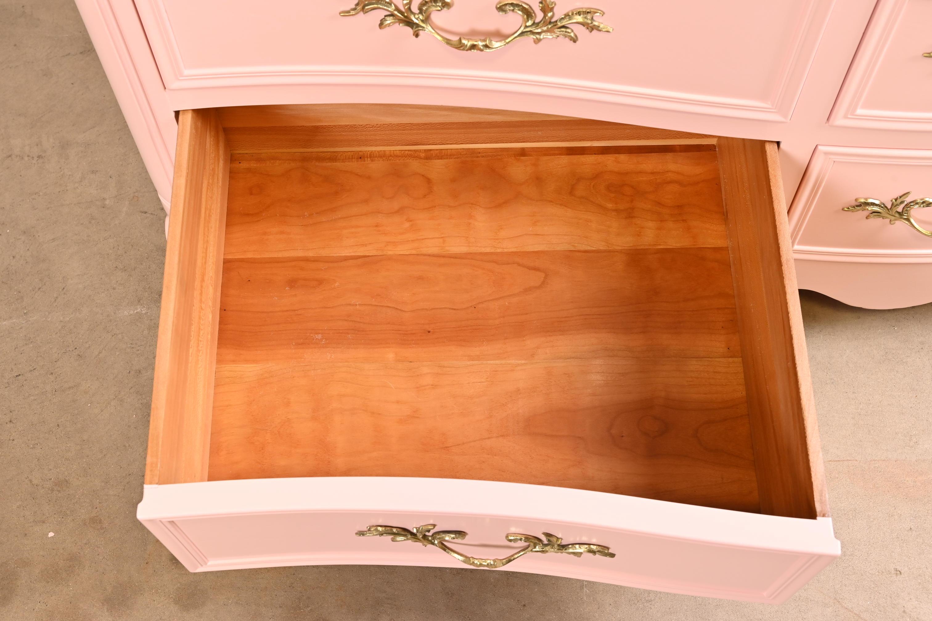 Kindel Furniture French Provincial Louis XV Pink Lacquered Dresser, Refinished For Sale 3