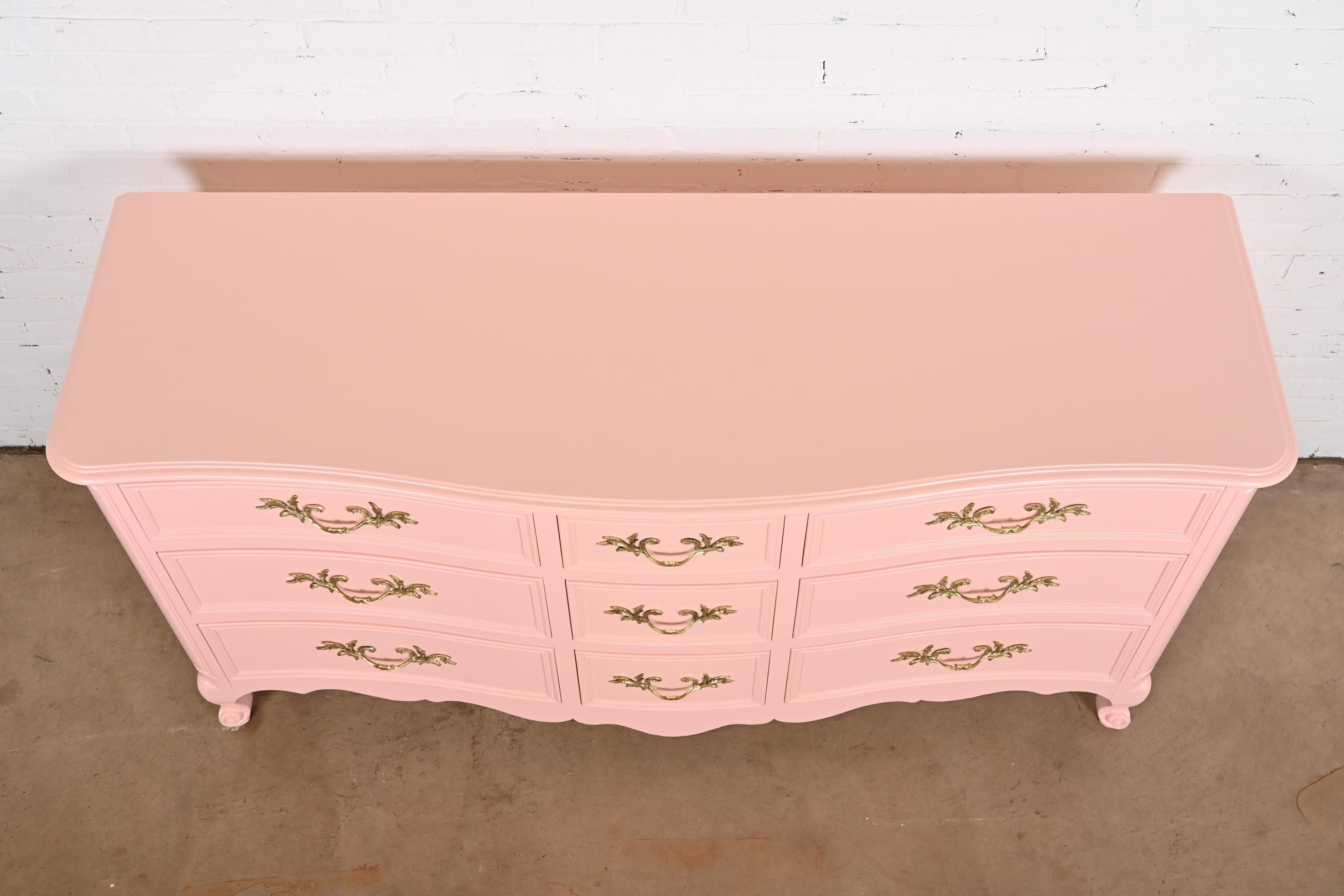 Kindel Furniture French Provincial Louis XV Pink Lacquered Dresser, Refinished For Sale 5